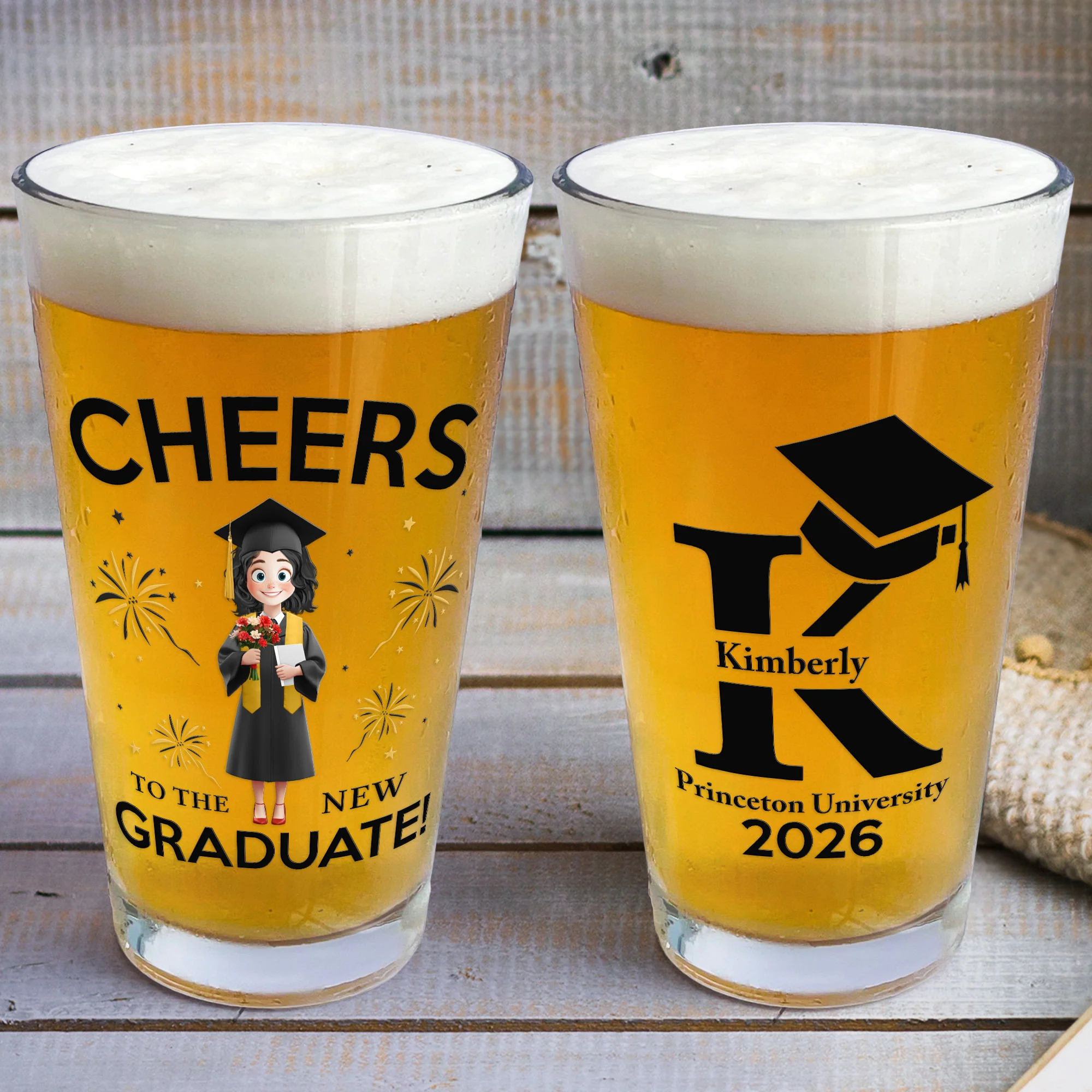 New Version Cheers To The New Graduate - Personalized Beer Glass - Image 3