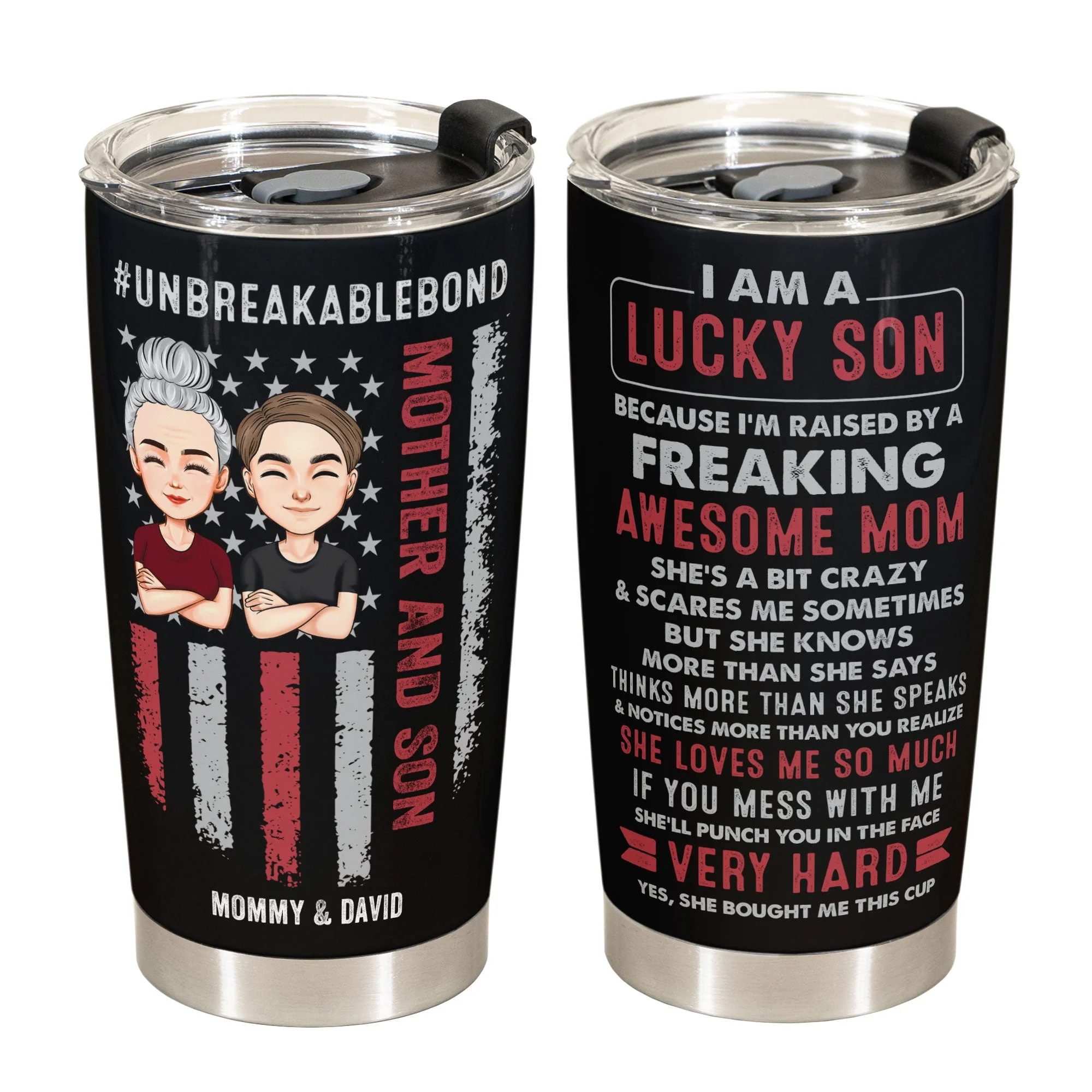 New Version Lucky Son Of An Awesome Mom - Personalized Tumbler Cup - Image 2
