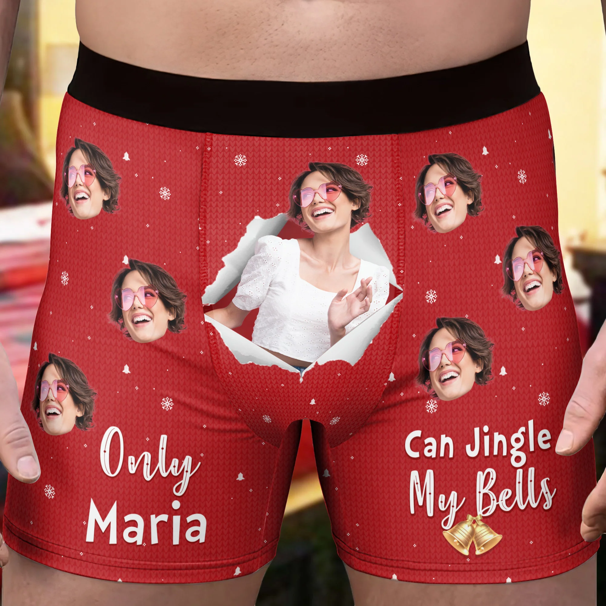 New Version Only Wife Can Jingle My Bells - Personalized Photo Men's Boxer Briefs - Gift For Husband