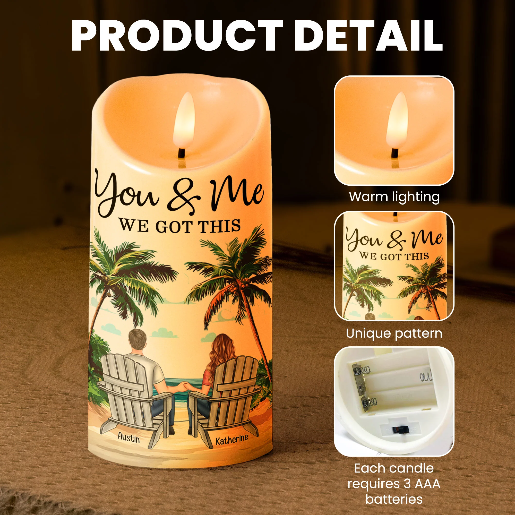 New Version You & Me We Got This Beach Scene - Personalized LED Candle - Image 6