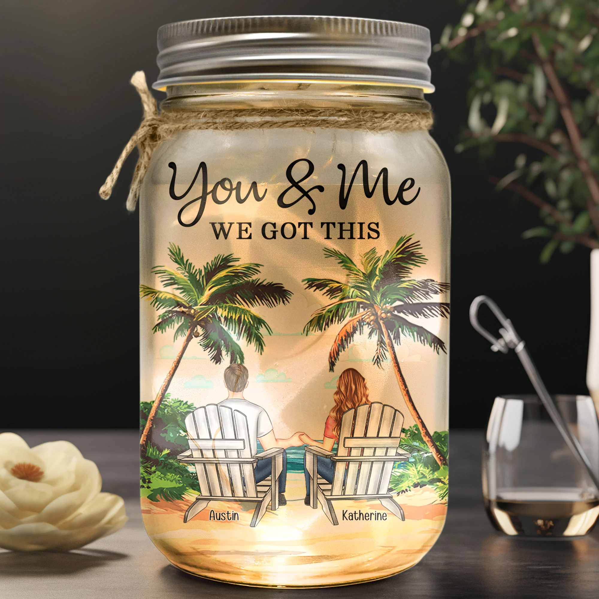 New Version You & Me We Got This Couple Gifts - Personalized Mason Jar Light - Image 3