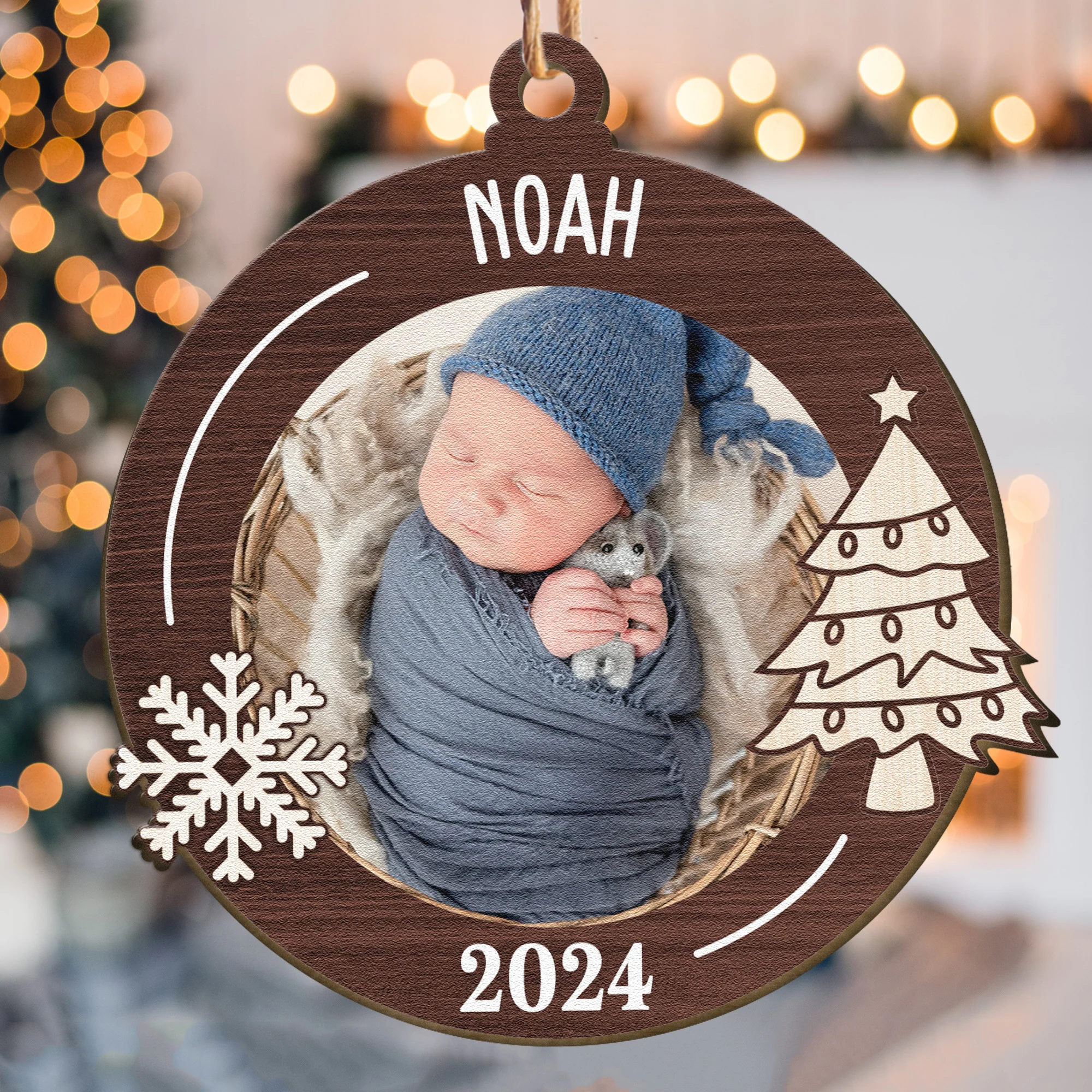 Newborn First Christmas Baby Gift - Personalized Wooden Photo Ornament - Image 4