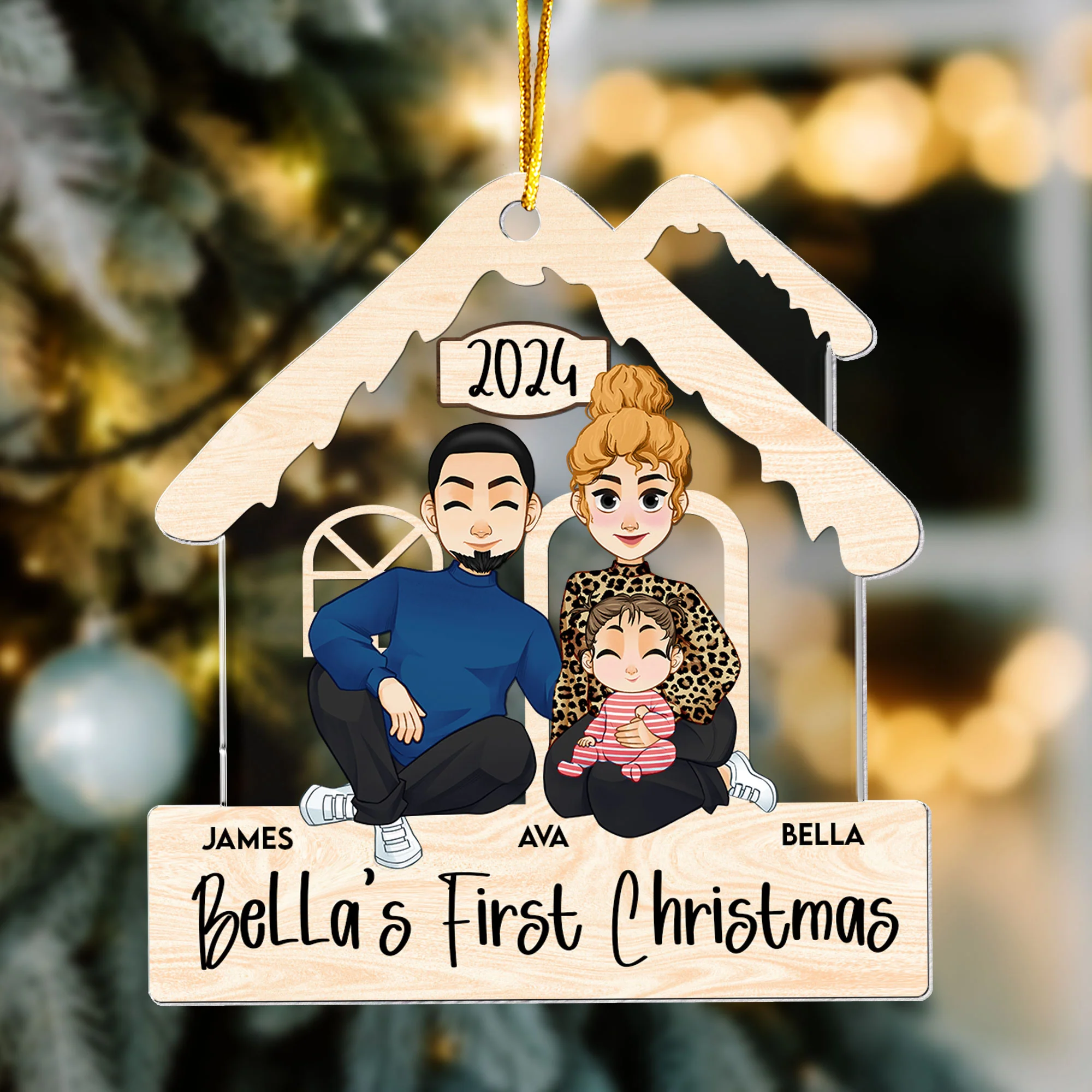 Newborn's First Christmas With Family - Personalized Acrylic Ornament - Image 5
