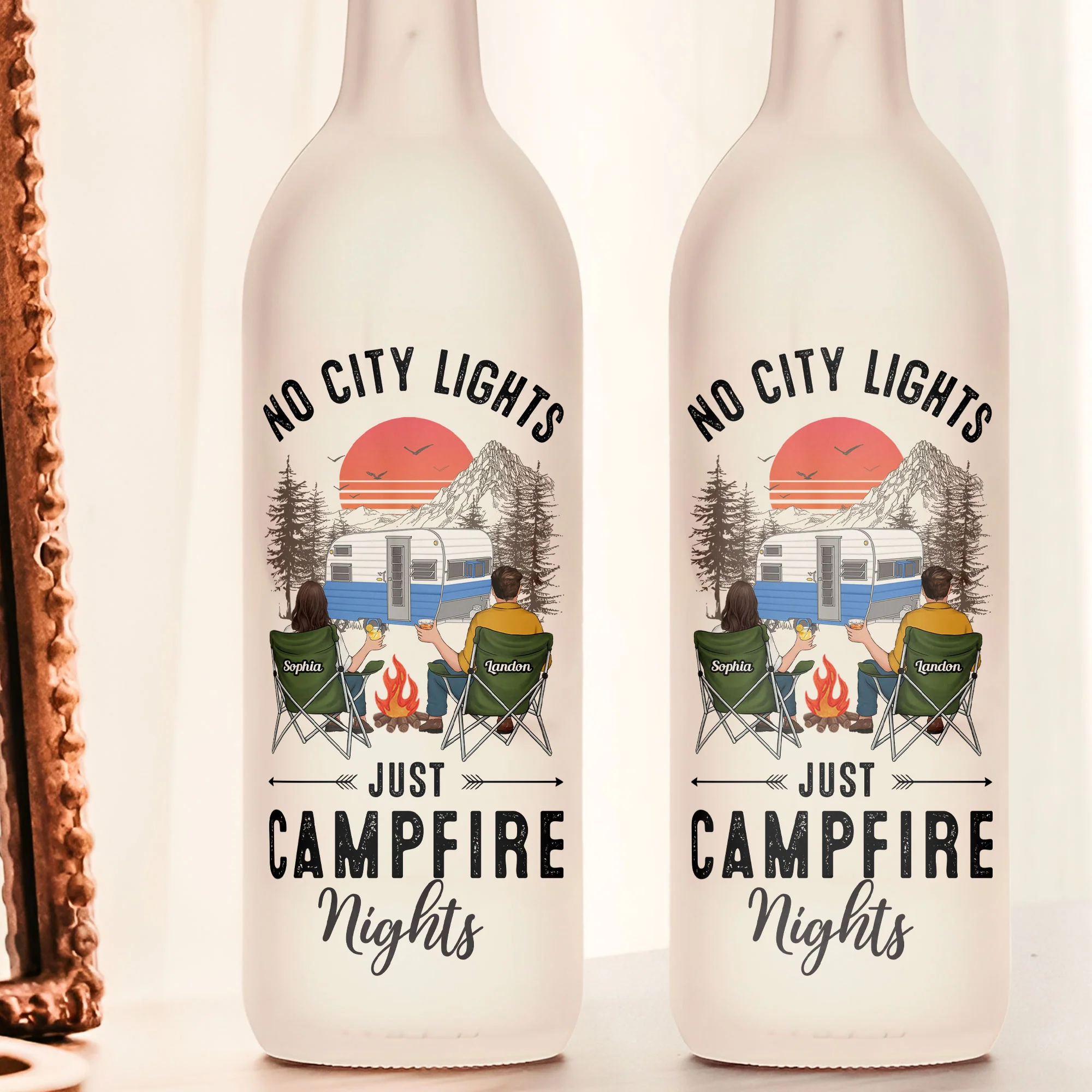 No City Lights Just Campfire Nights - Personalized Bottle Lamp - Image 2