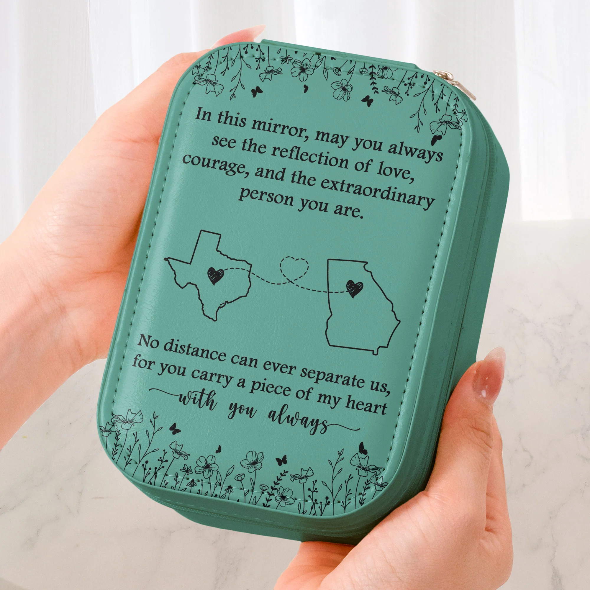 No Distance Can Ever Separate Us - Long Distance Gifts - Custom Makeup Box With LED Mirror - Image 2