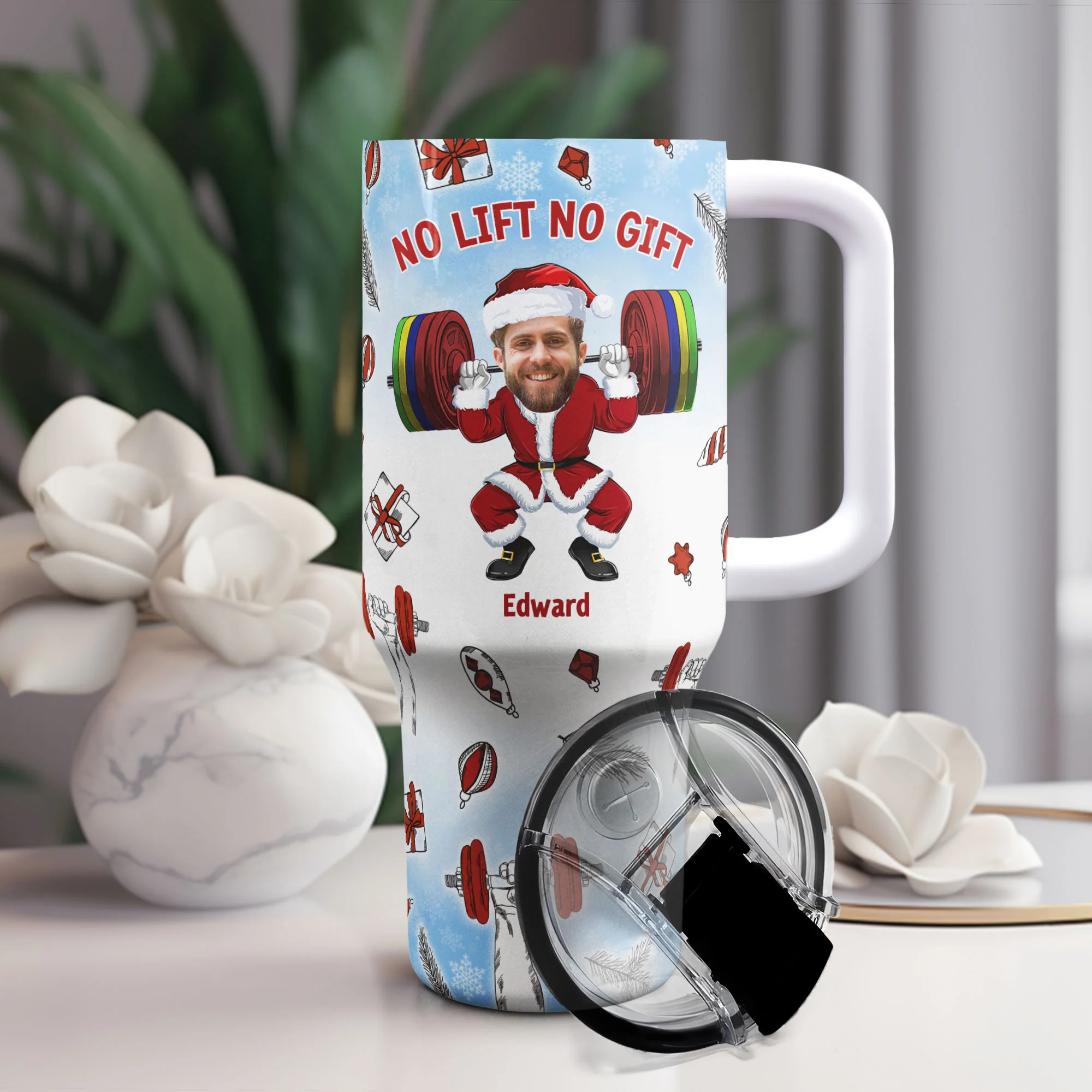 No Lift No Gift Christmas Gift For Gymer - Personalized Photo 40oz Tumbler With Straw - Image 8