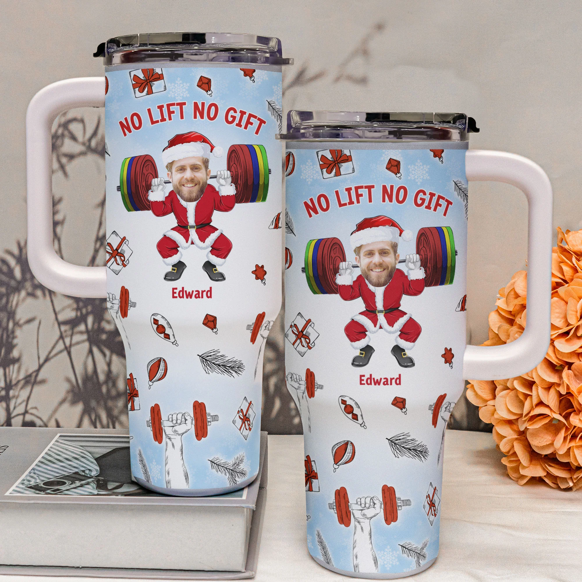 No Lift No Gift Christmas Gift For Gymer - Personalized Photo 40oz Tumbler With Straw - Image 9