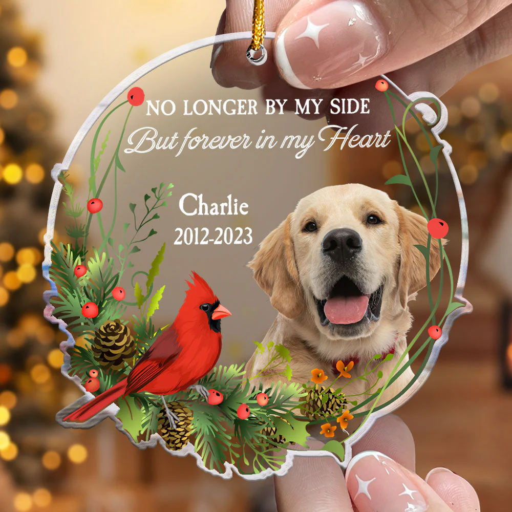 No Longer By My Side But Forever In My Heart - Personalized Acrylic Photo Ornament - Image 2
