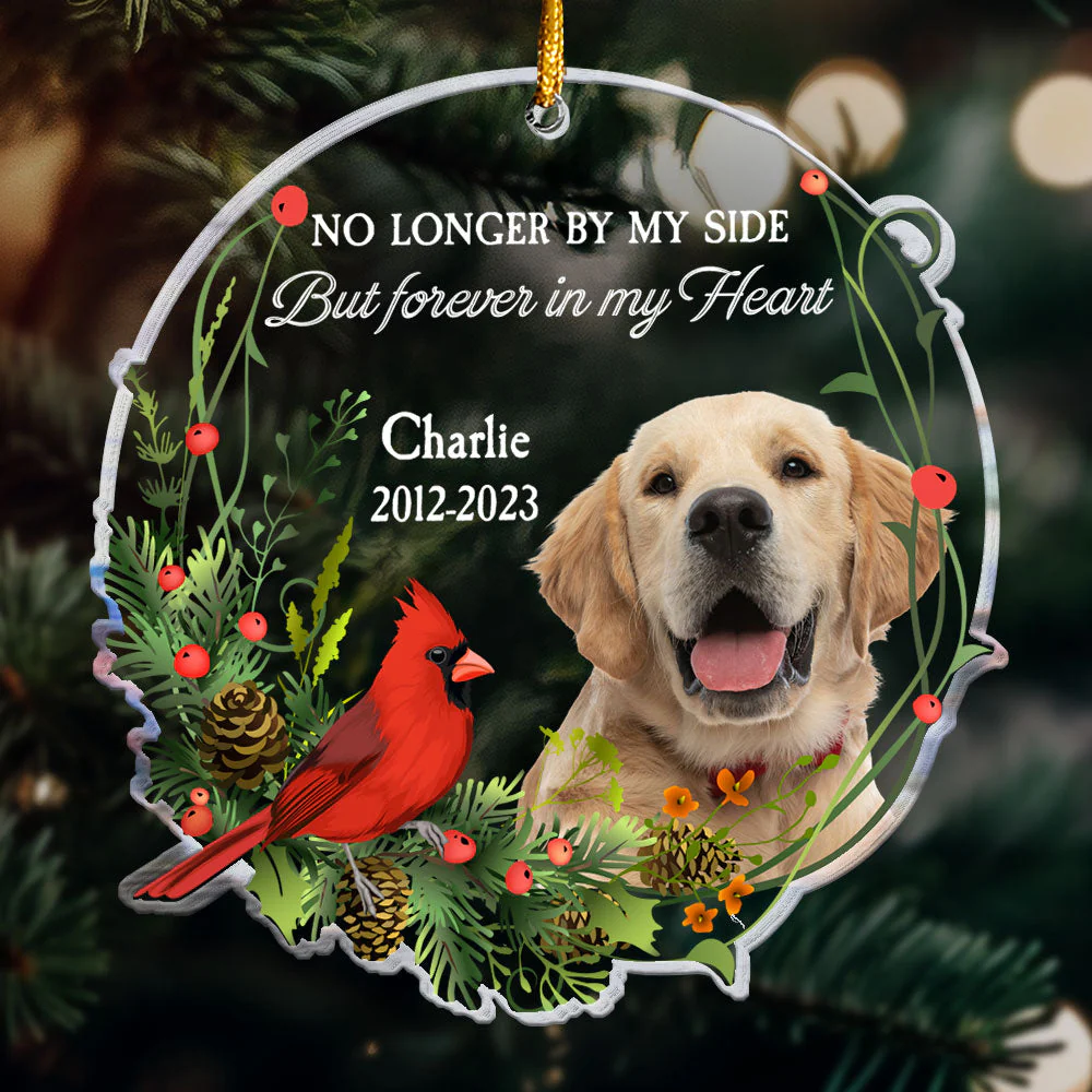 No Longer By My Side But Forever In My Heart - Personalized Acrylic Photo Ornament - Image 4