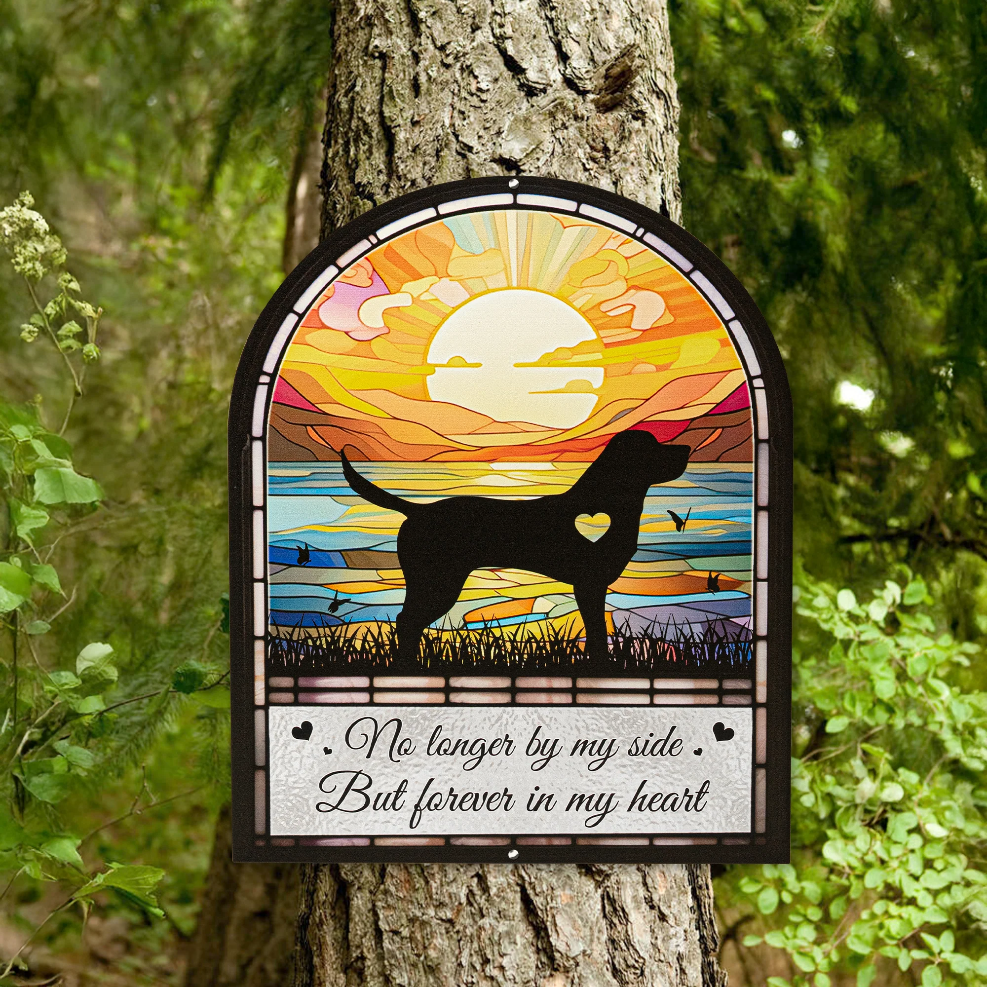 No Longer By My Side Forever In My Heart Dog Memorial - Personalized Metal Sign - Image 2