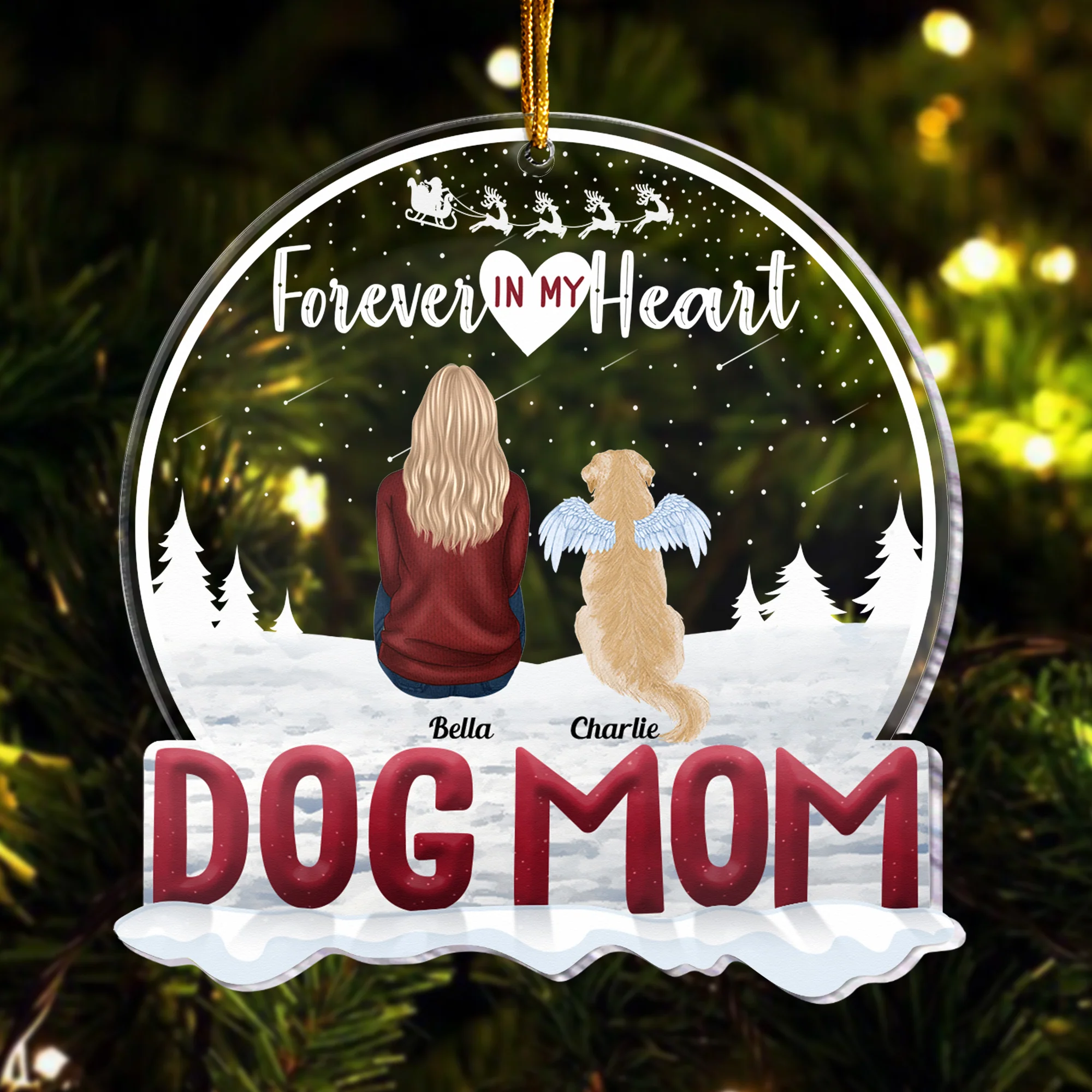 No Longer By My Side Forever In My Heart - Personalized Custom Shaped Acrylic Ornament - Christmas Memorial Gift For Dog Lovers, Dog Mom, Dog Dad - Image 2