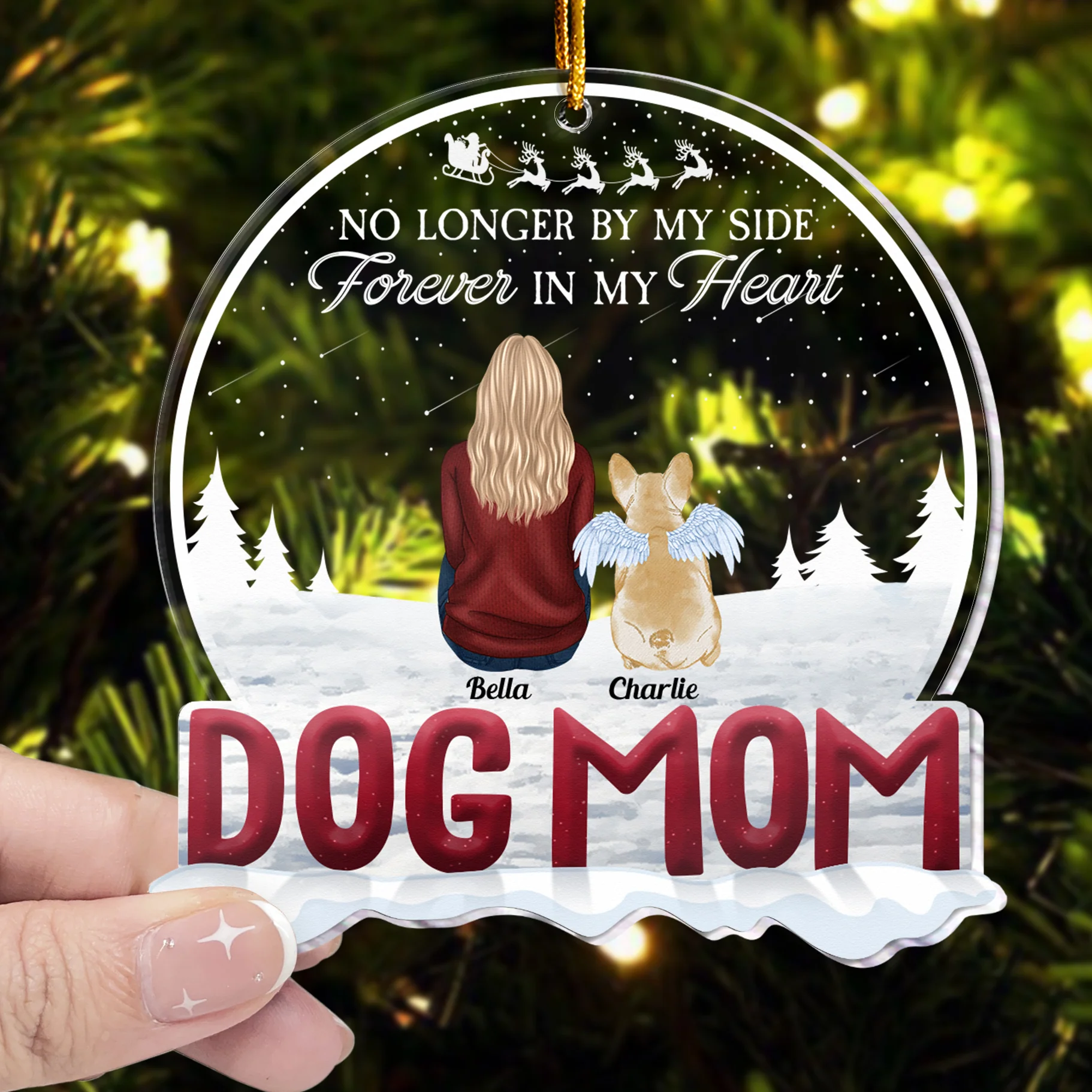 No Longer By My Side Forever In My Heart - Personalized Custom Shaped Acrylic Ornament - Christmas Memorial Gift For Dog Lovers, Dog Mom, Dog Dad - Image 3