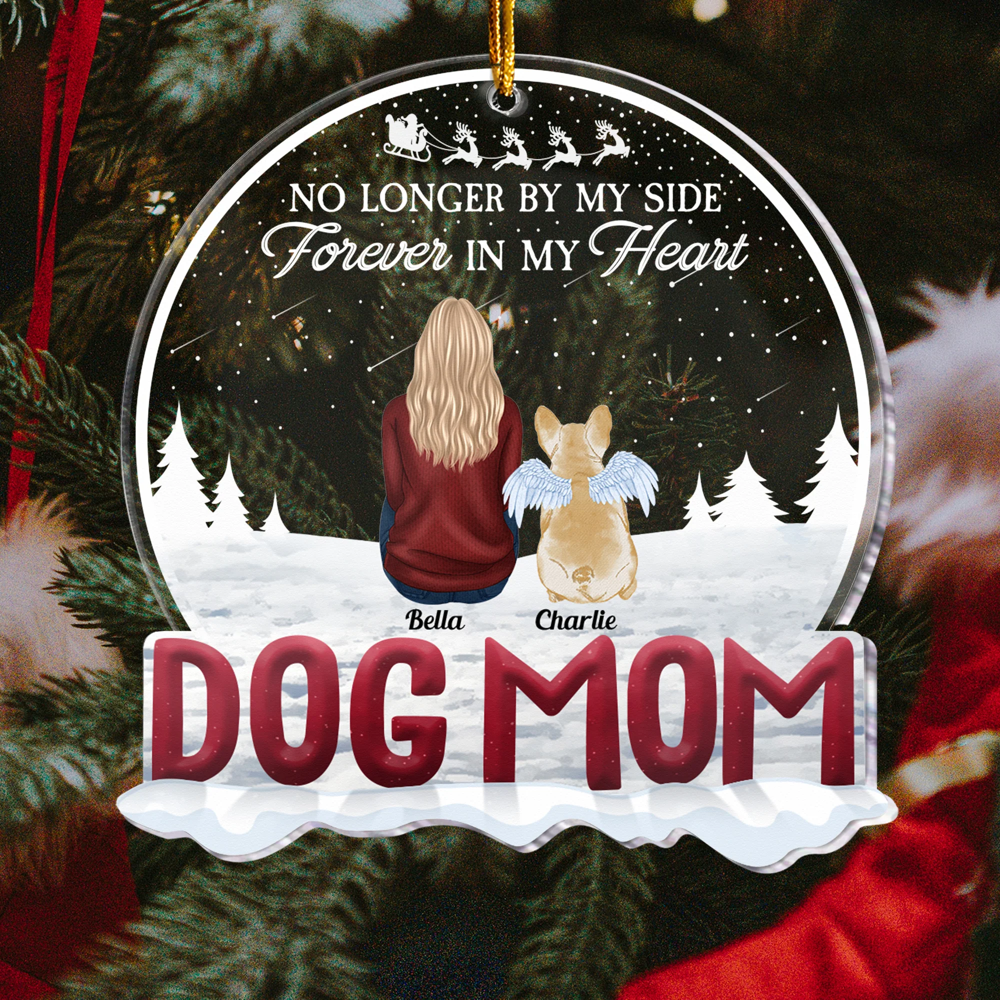No Longer By My Side Forever In My Heart - Personalized Custom Shaped Acrylic Ornament - Christmas Memorial Gift For Dog Lovers, Dog Mom, Dog Dad - Image 4
