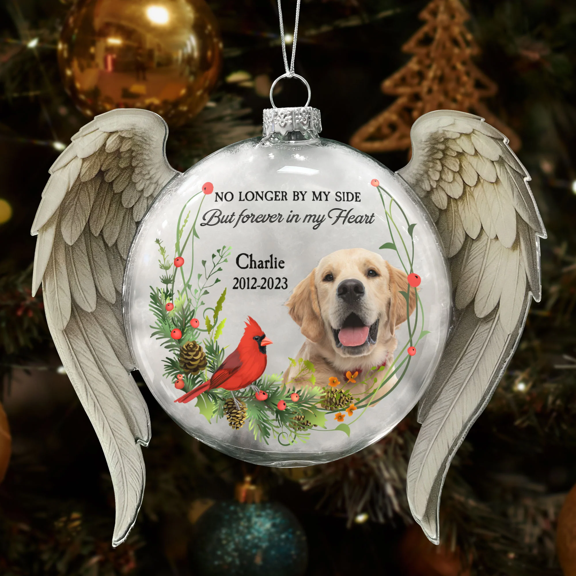 No Longer By My Side Forever In My Heart - Personalized Memorial Glass Photo Ornament - Image 6