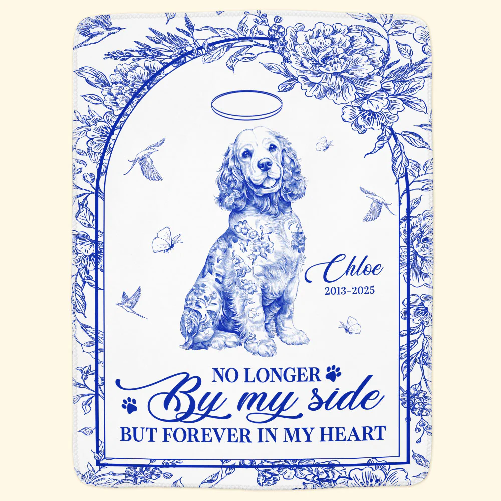No Longer By My Side Forever In My Heart Pet Memorial Blanket - Personalized Blanket - Image 2