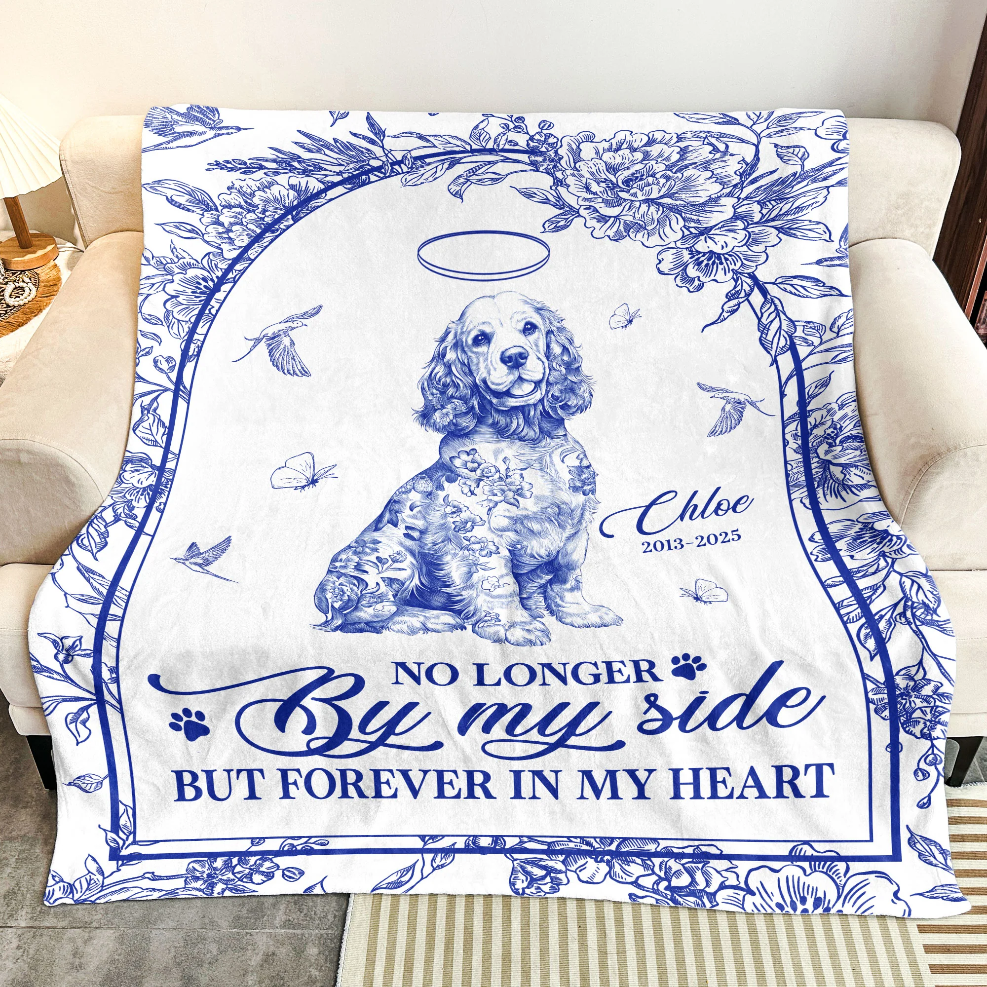 No Longer By My Side Forever In My Heart Pet Memorial Blanket - Personalized Blanket - Image 3