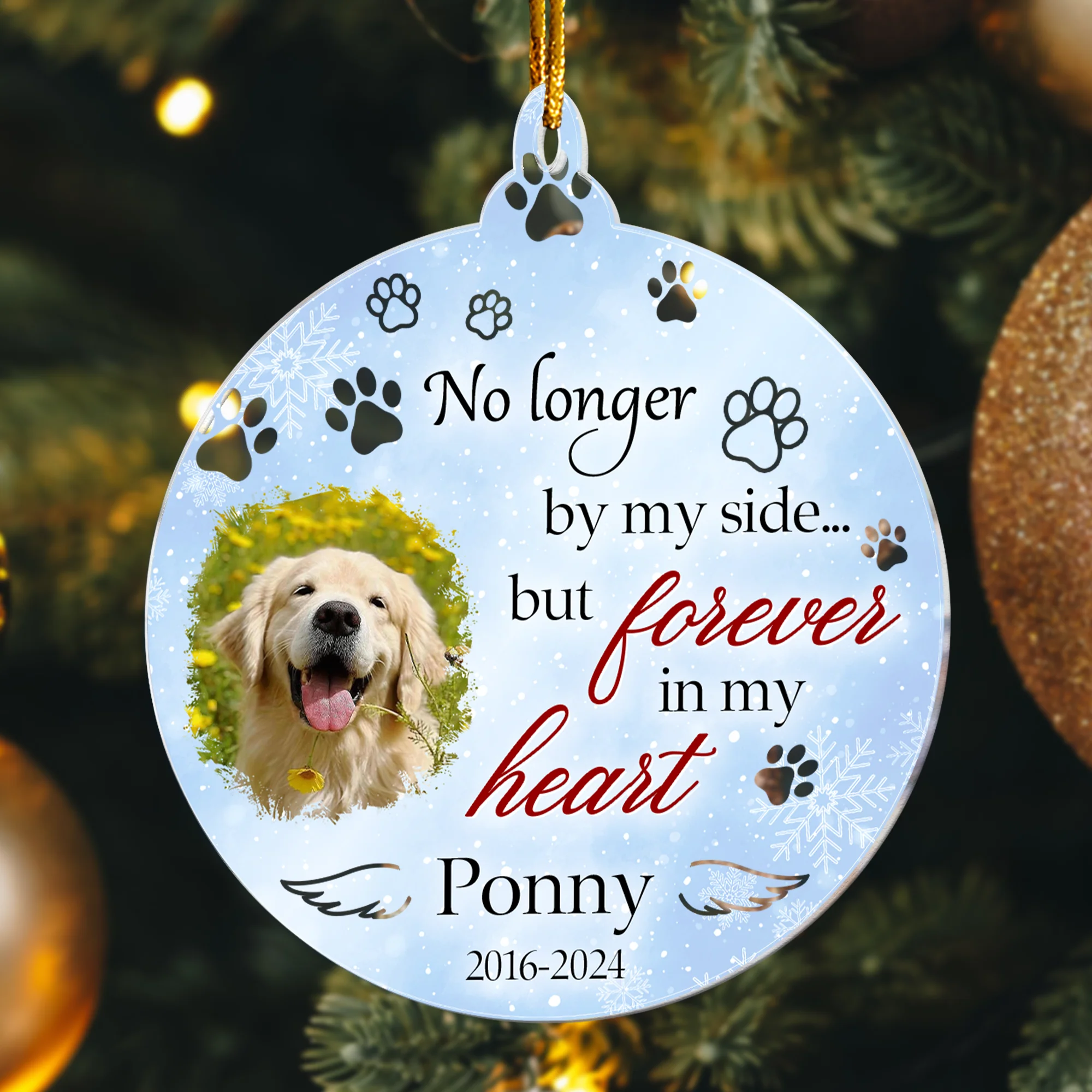 No Longer By Our Side But Forever In Our Hearts - Personalized Acrylic Photo Ornament - Image 2