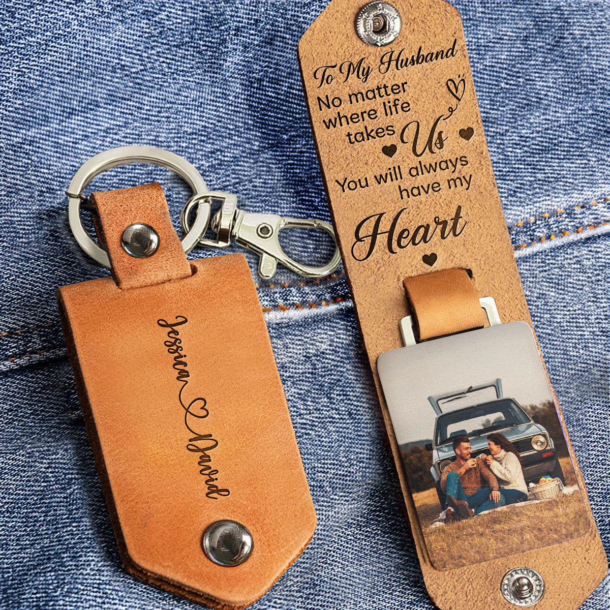 No Matter Where Life Takes Us - Personalized Leather Photo Keychain - Image 2