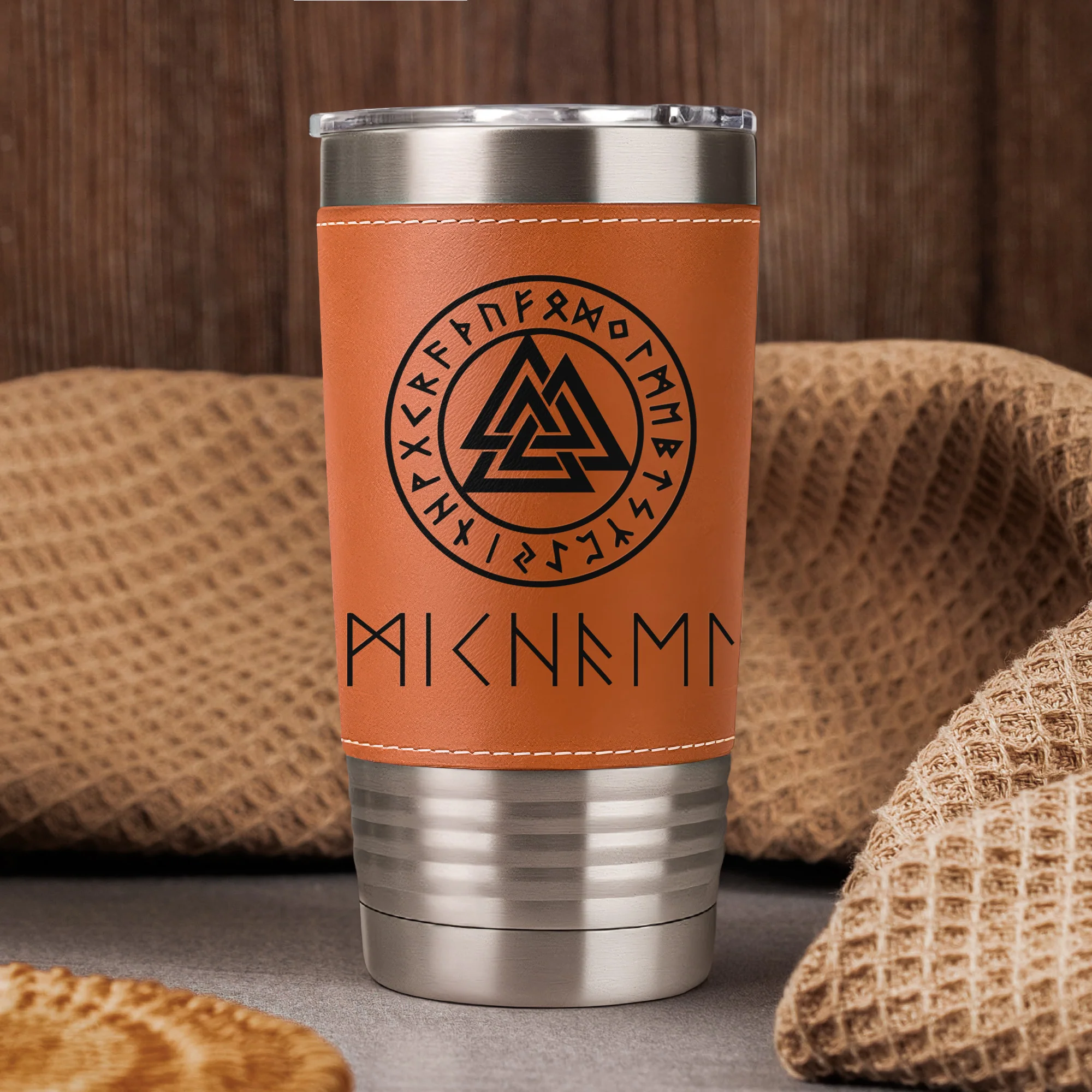 Norse Mythology Viking Runes - Personalized 20oz Leather Wrapped Tumbler - Image 3
