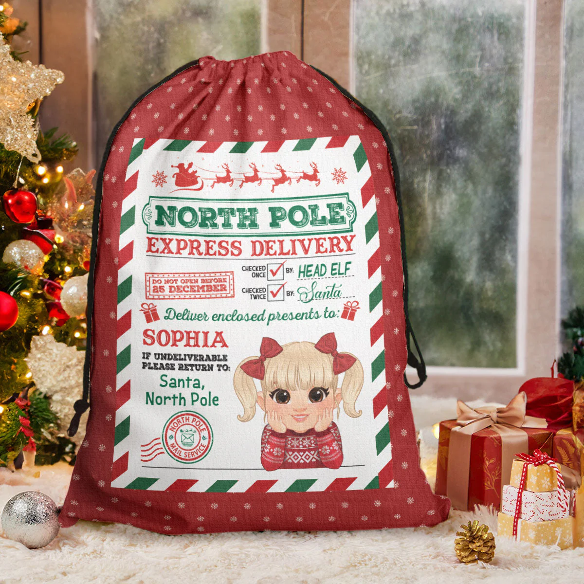 North Pole Express Delivery For Kids From Santa - Personalized Christmas Sack - Image 2