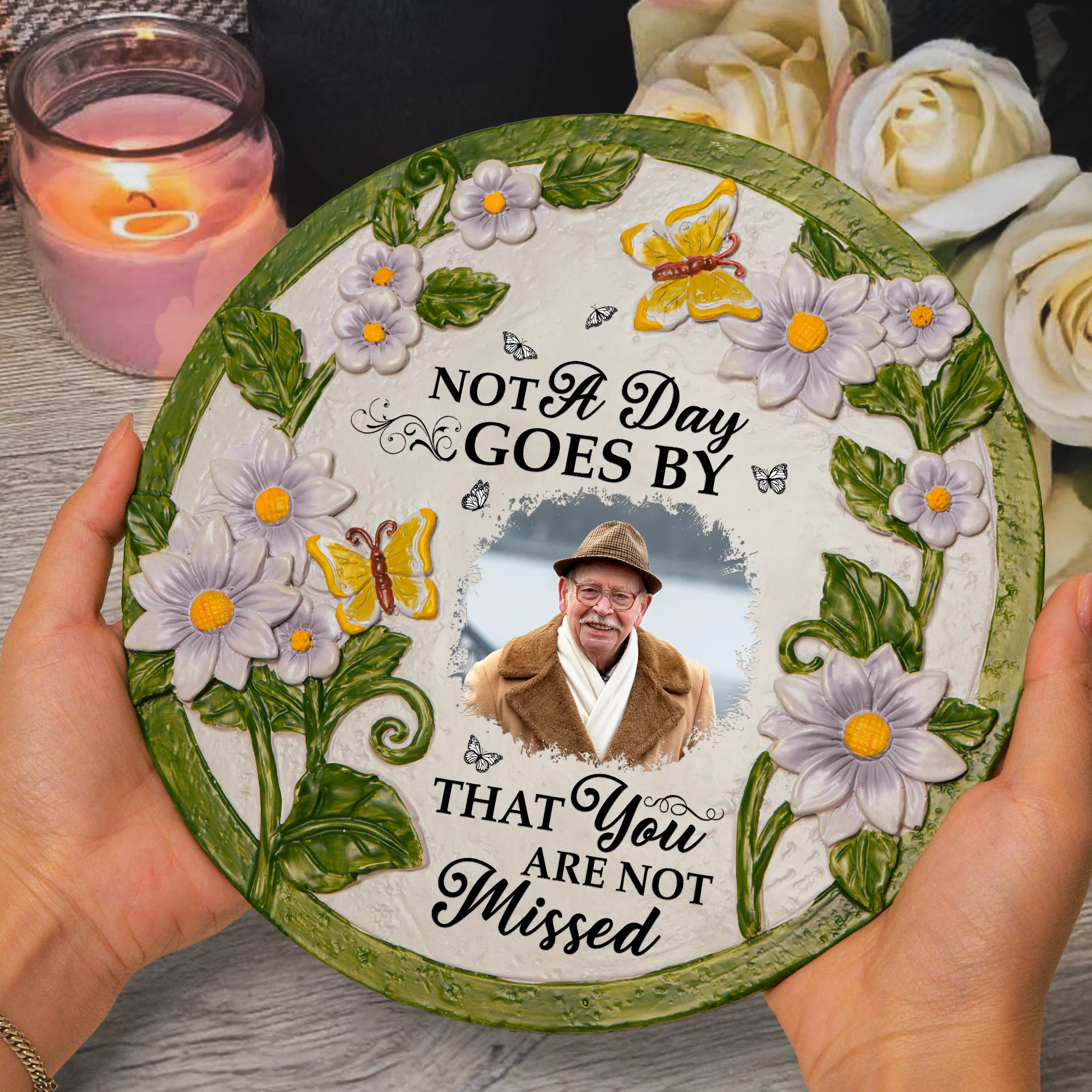 Not A Day Goes By That You Are Not Missed - Personalized Photo Memorial Garden Stone - Image 5