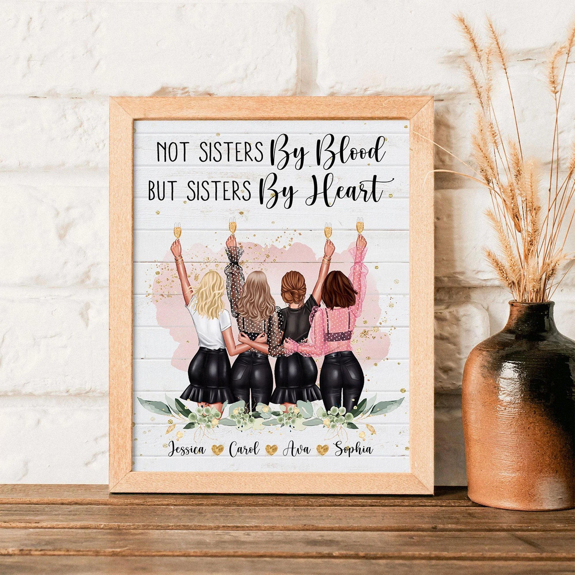 Not Sisters By Blood But Sisters By Heart - Personalized Poster - Birthday Gift For Sister, Soul Sister, Best Friend, BFF, Bestie, Friend - Party Girls Illustration - Image 4