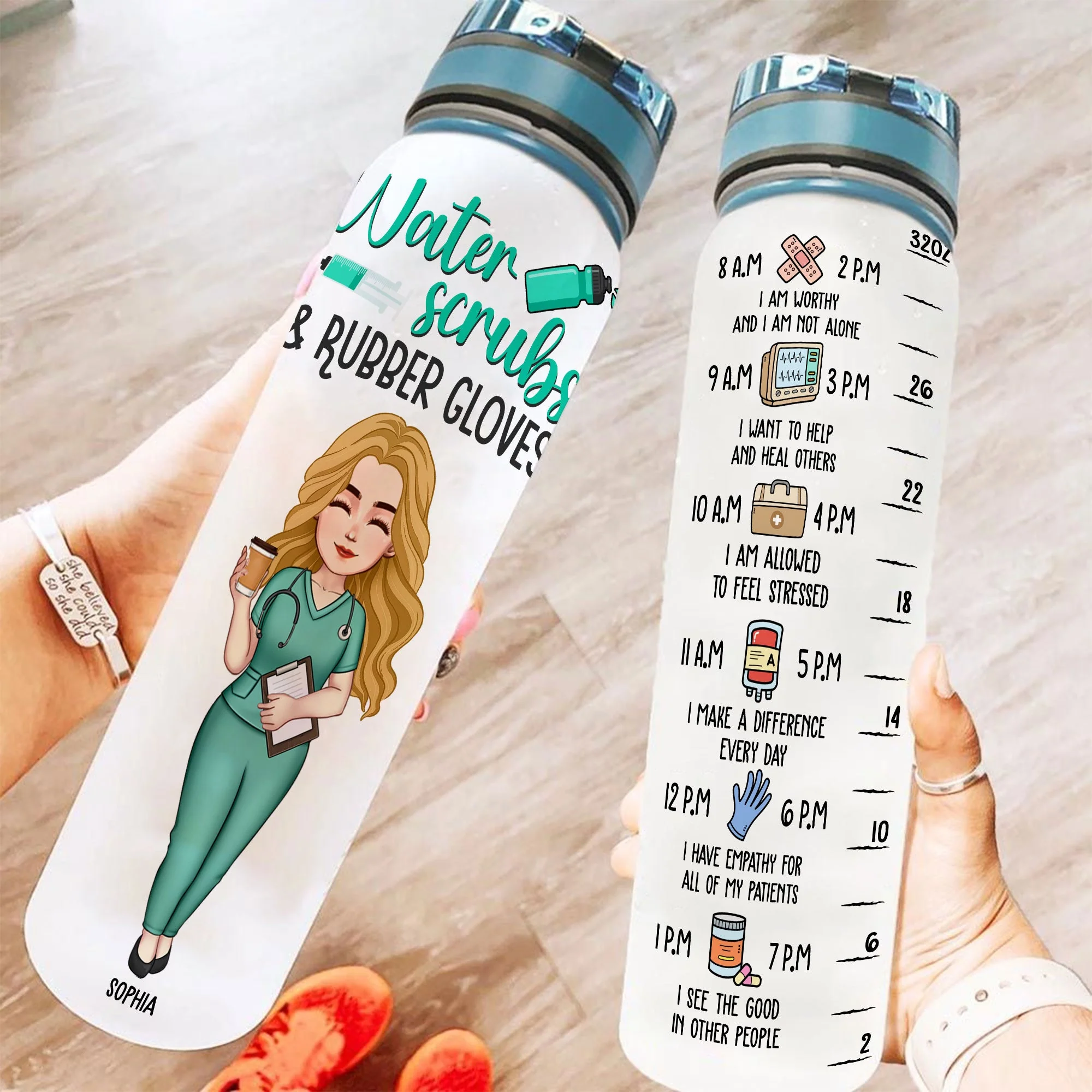 Nurse Affirmations - Personalized Water Bottle With Time Marker - Image 2