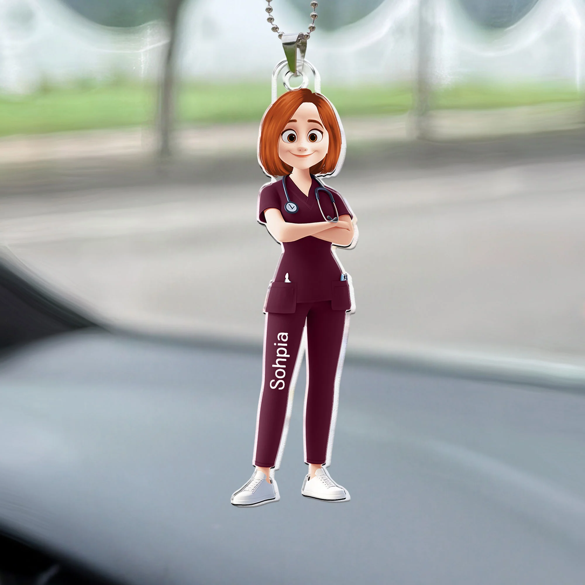 Nurse Cartoon Character - Personalized Rear View Mirror Accessory