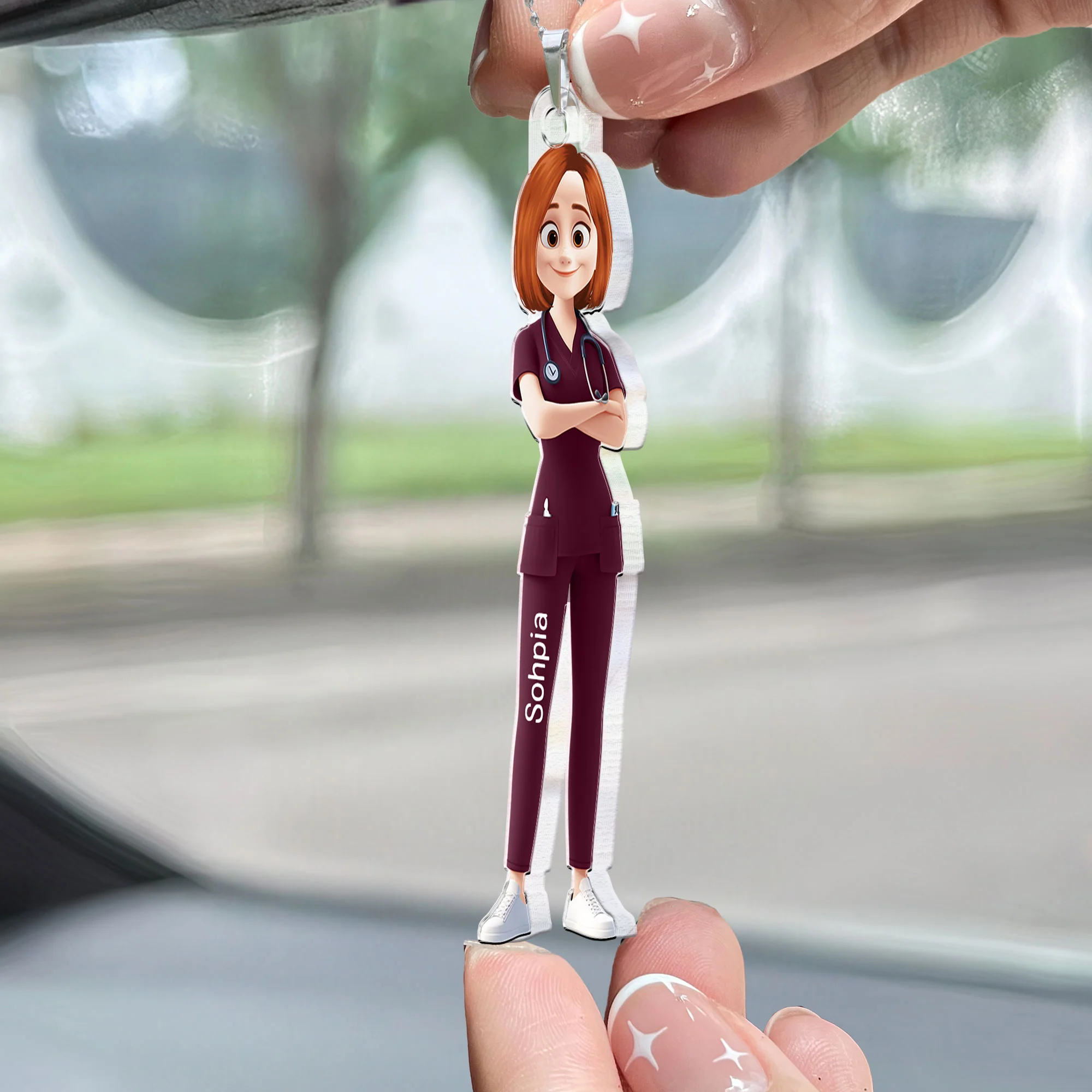 Nurse Cartoon Character - Personalized Rear View Mirror Accessory - Image 2
