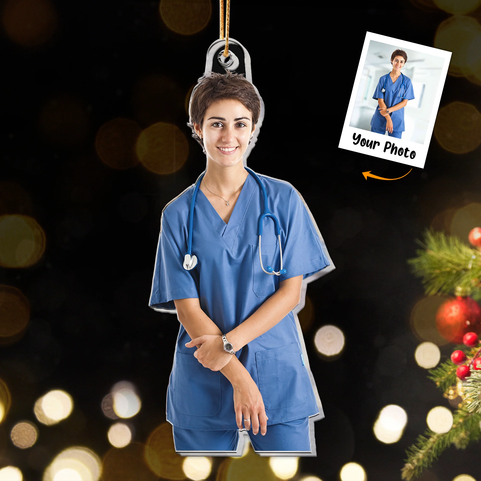 Nurse Christmas Ornament - Personalized Acrylic Photo Ornament - Image 4