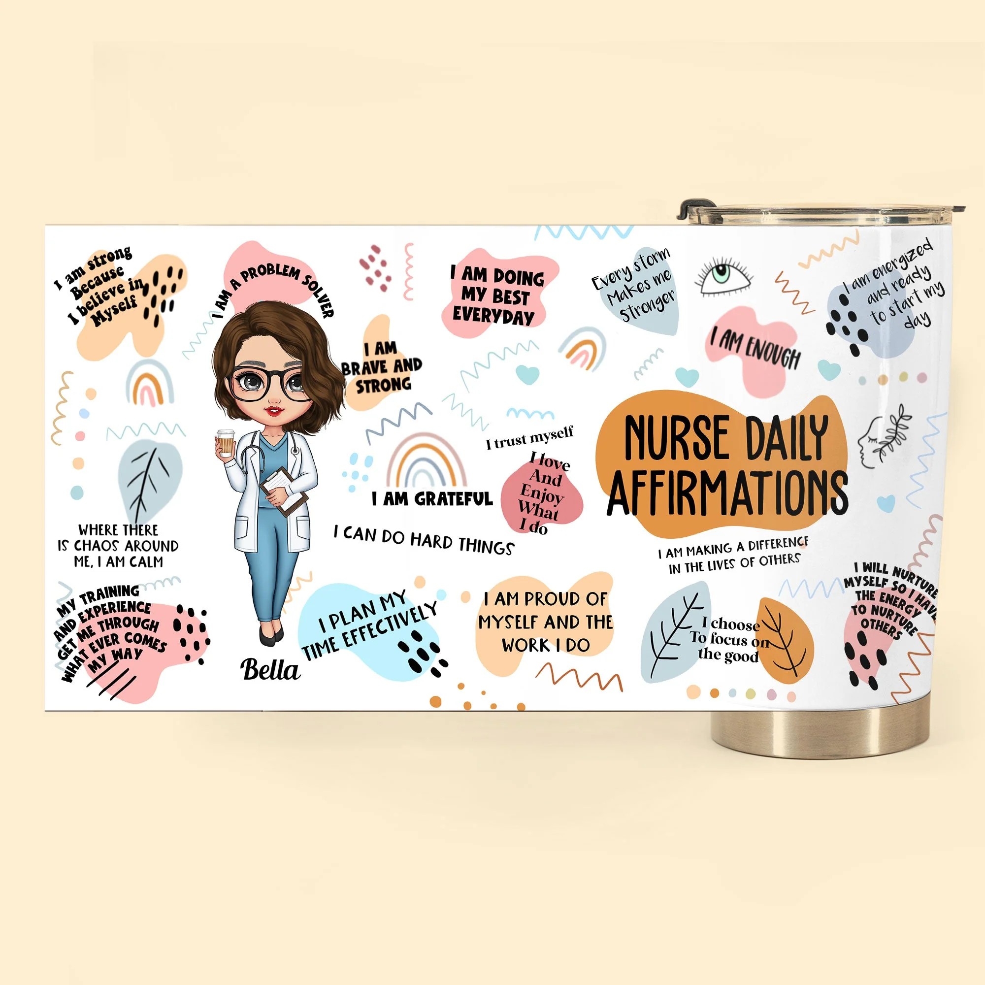 Nurse Daily Affirmations - Personalized Tumbler - Glitter Leopard Design - Image 3