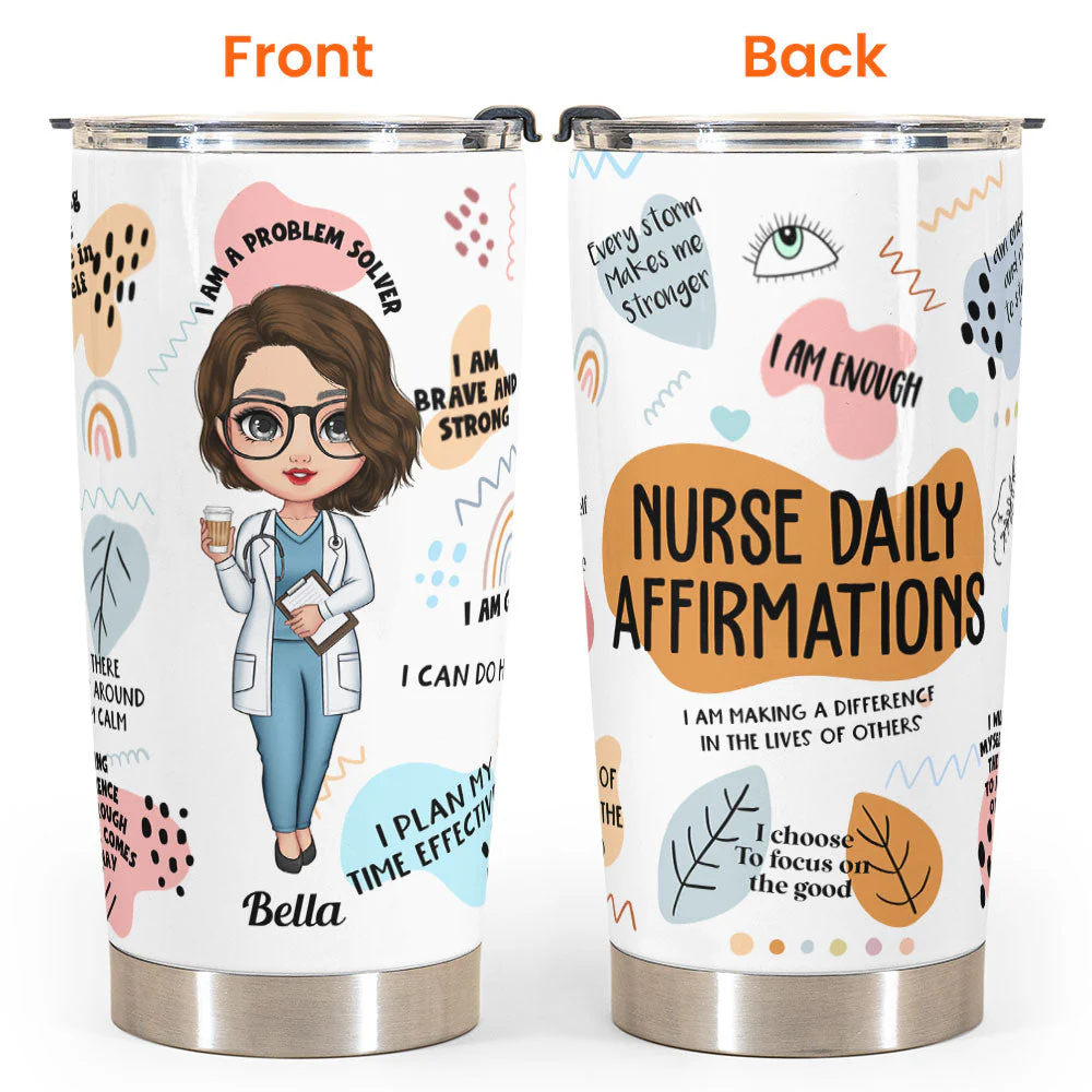 Nurse Daily Affirmations - Personalized Tumbler - Glitter Leopard Design - Image 5