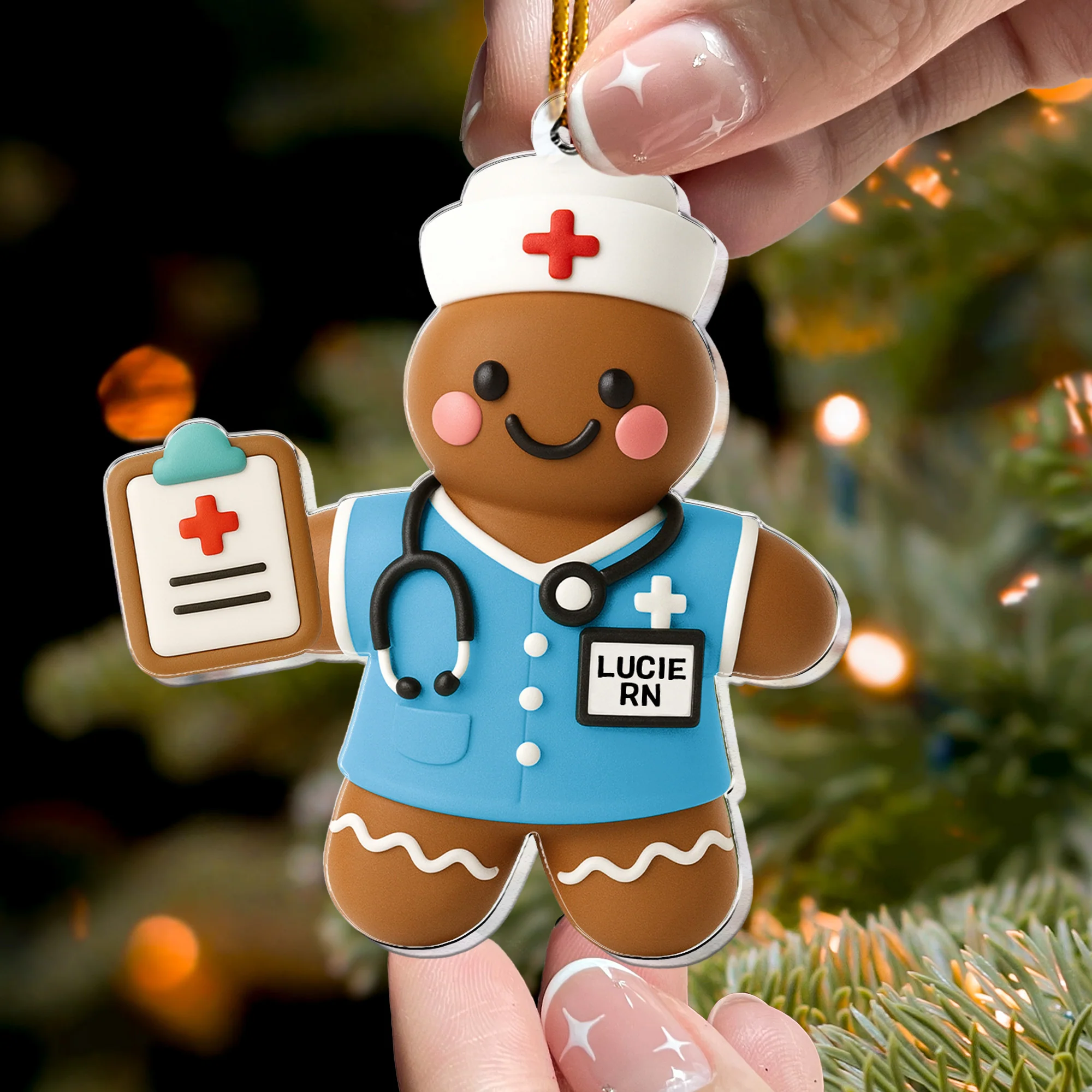 Nurse Gift - Gingerbread Cookie Shape Custom Scrubs - Personalized Acrylic Ornament - Image 2
