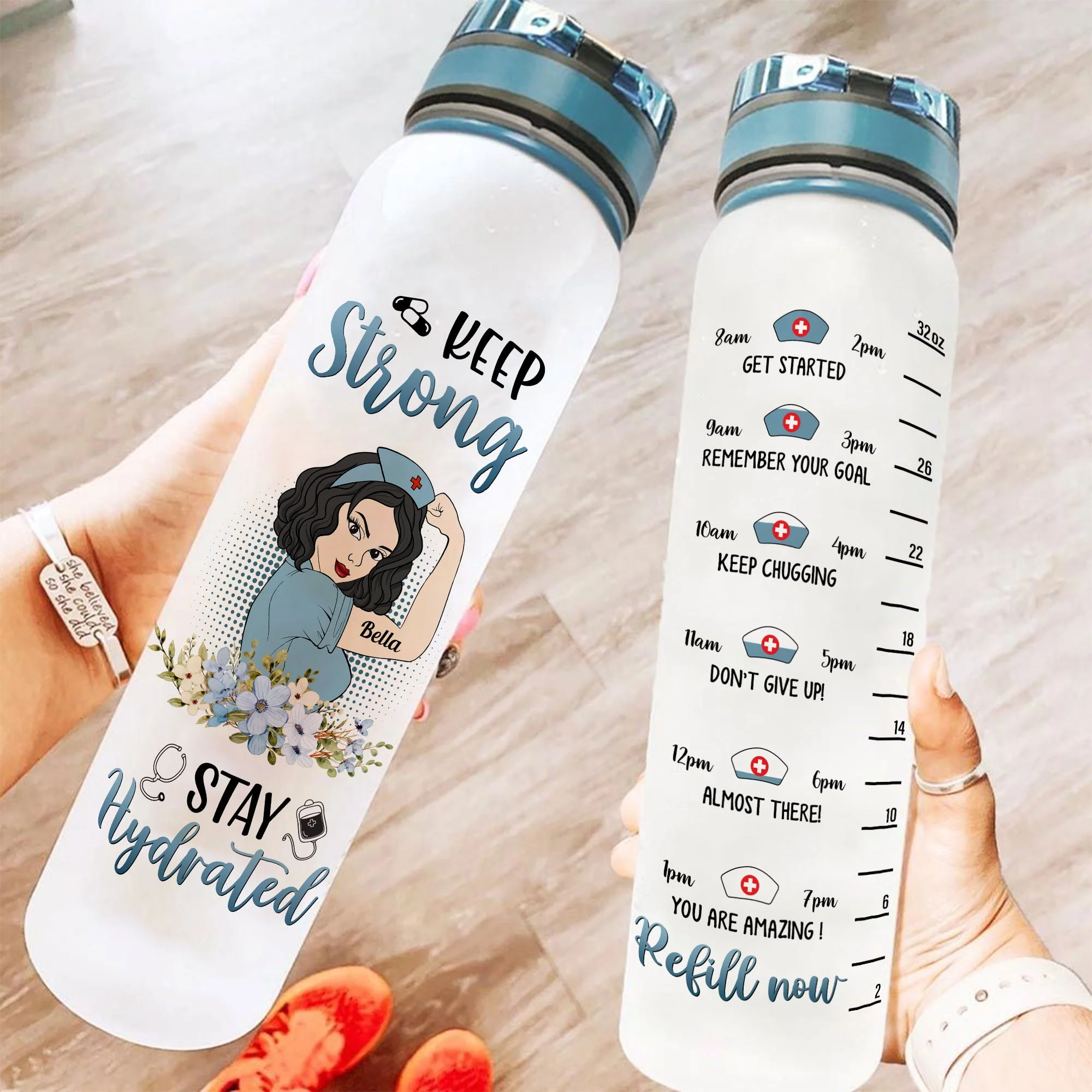 NURSE - Keep Strong Stay Hydrated - Personalized Water Tracker Bottle - Image 2