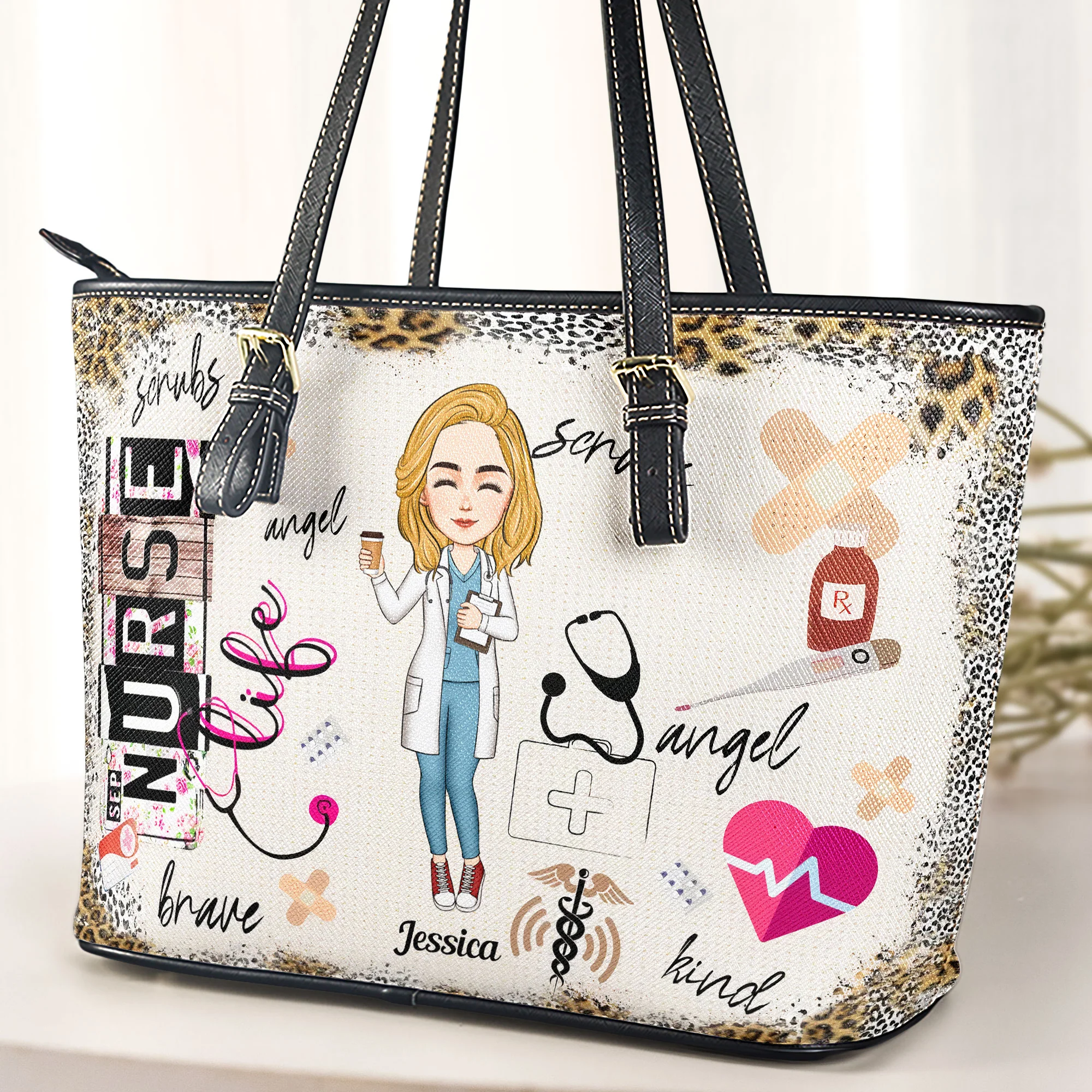 Nurse Life - Personalized Leather Tote Bag - Image 2
