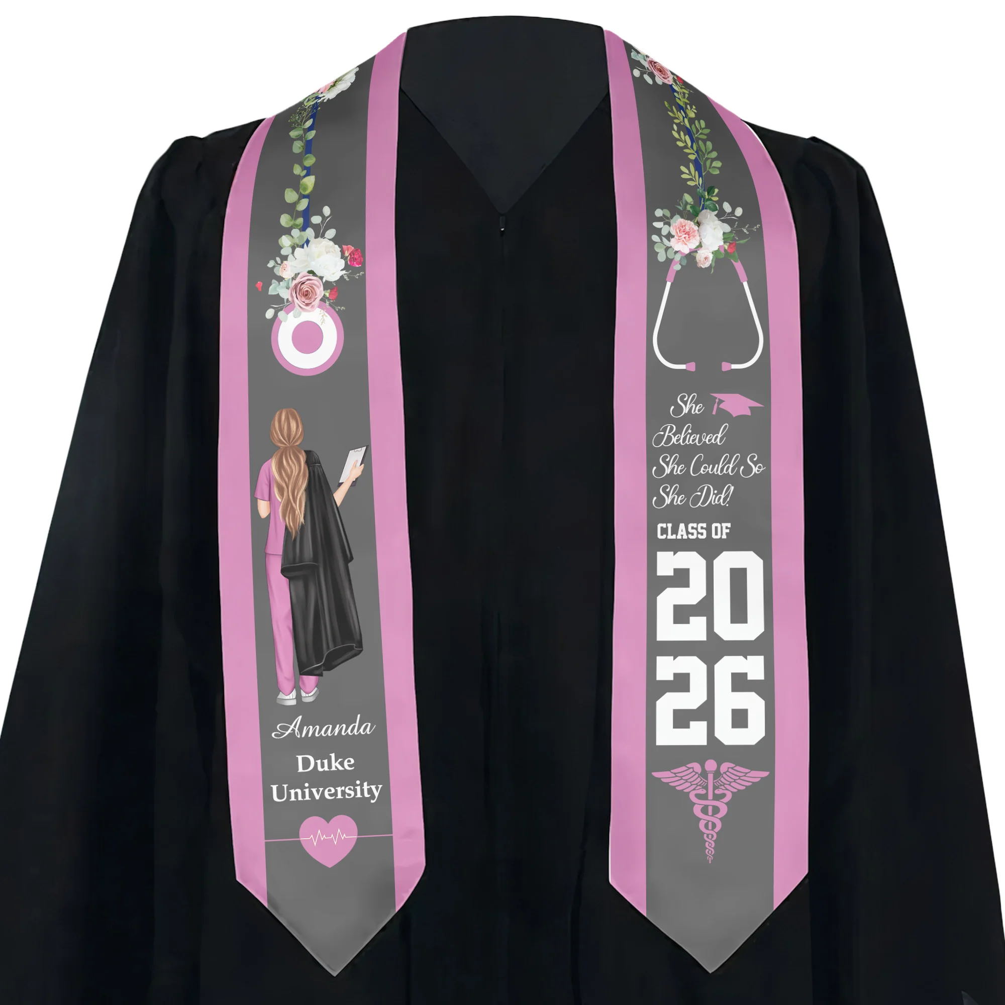 Nursing Grad Gift She Believed She Could So She Did - Personalized Graduation Stole - Image 2