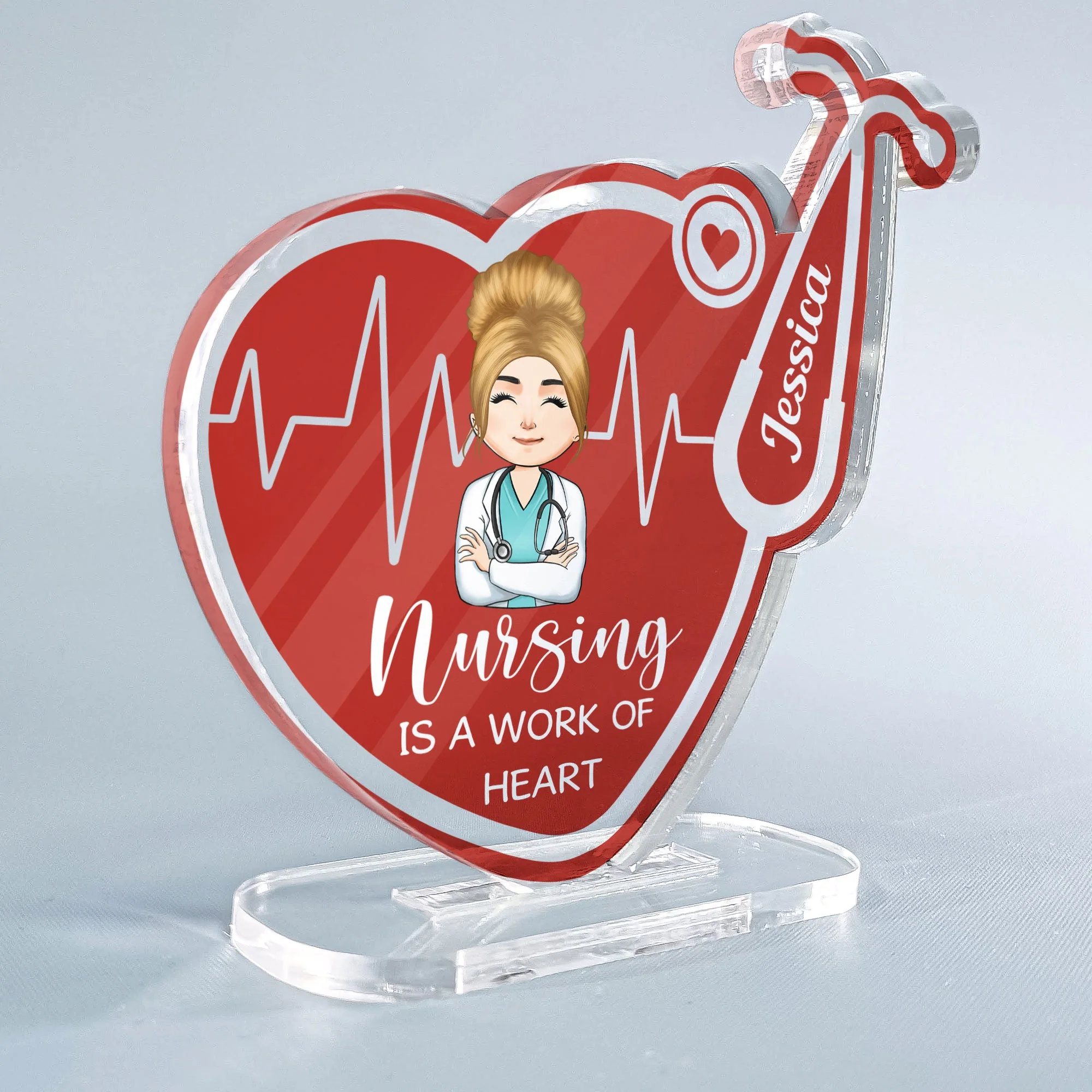 Nursing Is A Work Of Heart - Personalized Stethoscope Shaped Acrylic Plaque - Image 2