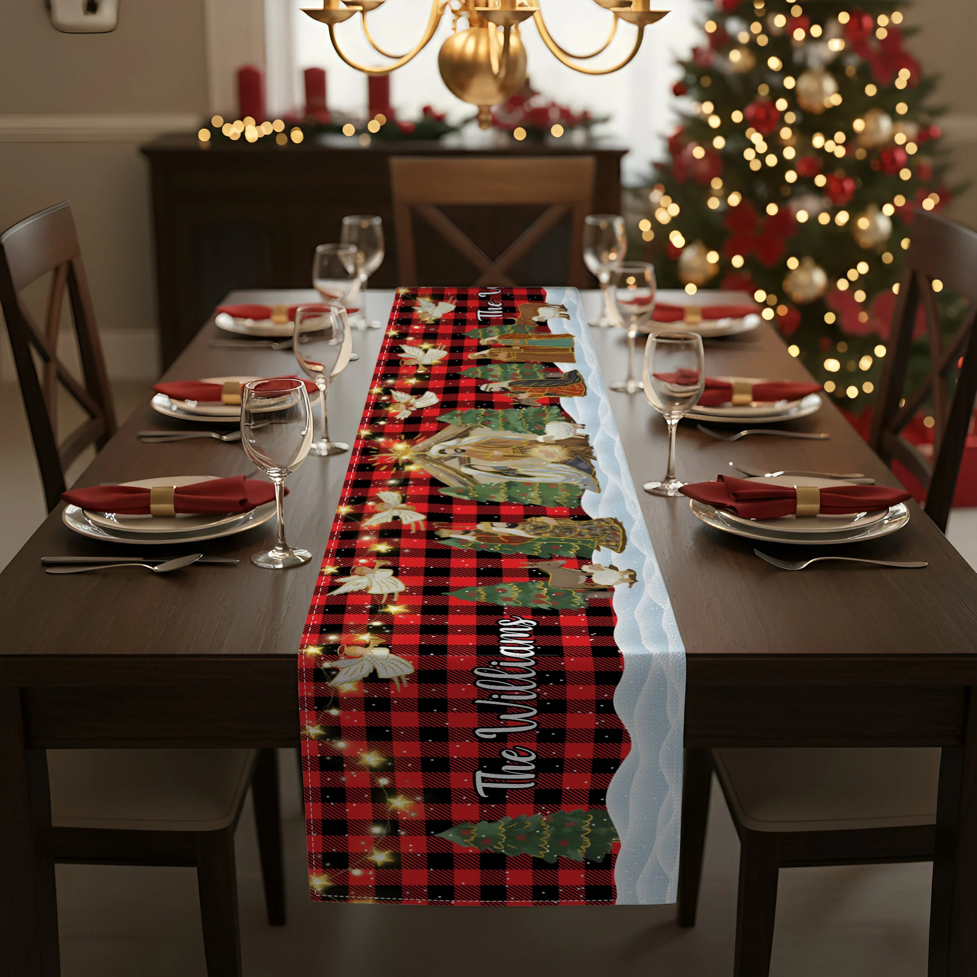O Holy Night Nativity Scene Buffalo Plaid Christmas Dining Table Decoration - Personalized Table Runner - Image 3