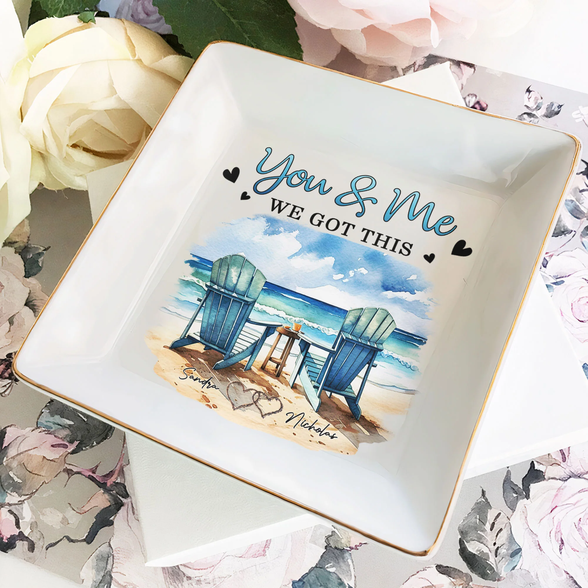 Ocean View Couple Beach Chairs You & Me We Got This - Personalized Jewelry Dish - Image 2