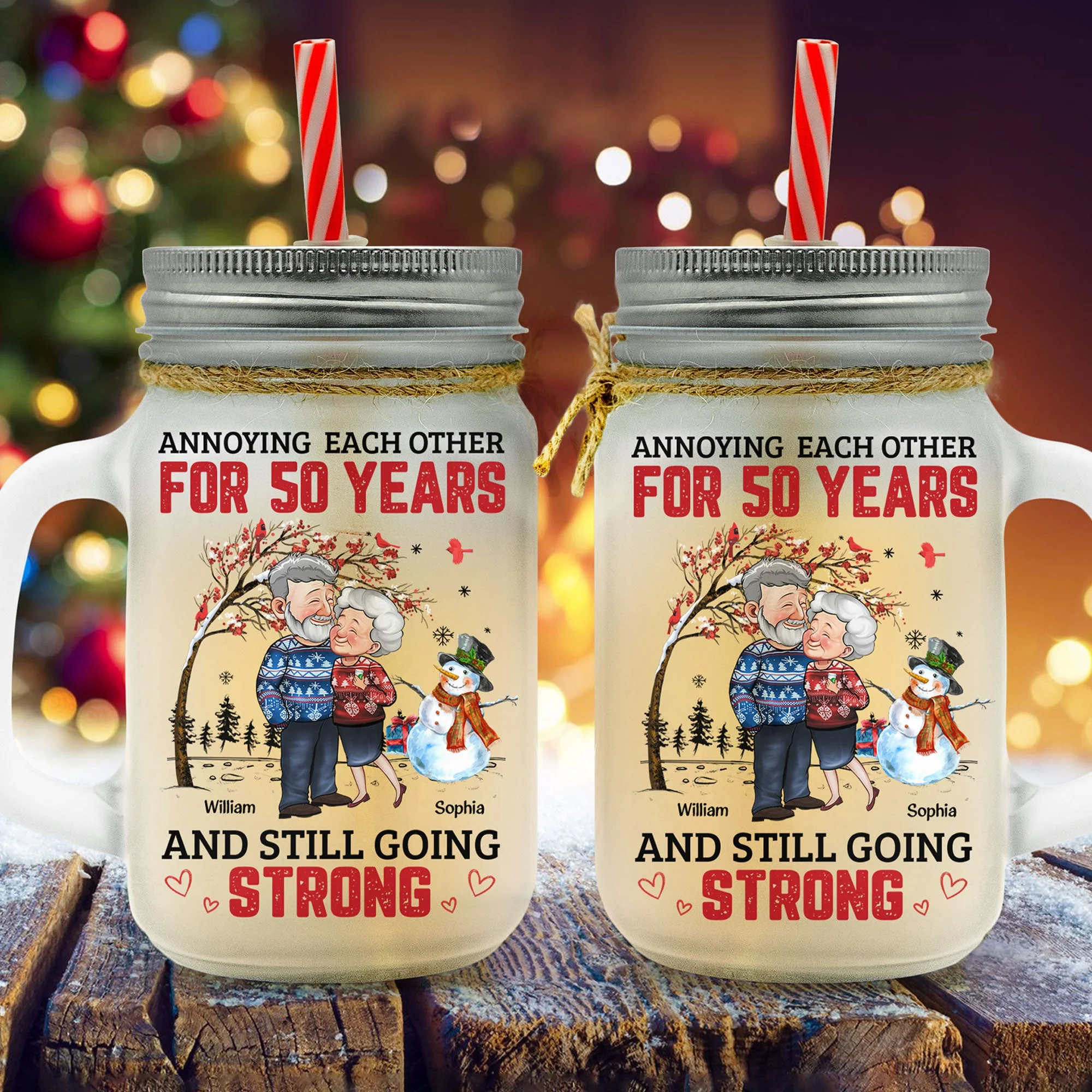 Old Couples Annoying Each Other And Still Going Strong - Personalized Mason Jar Cup With Straw - Image 2