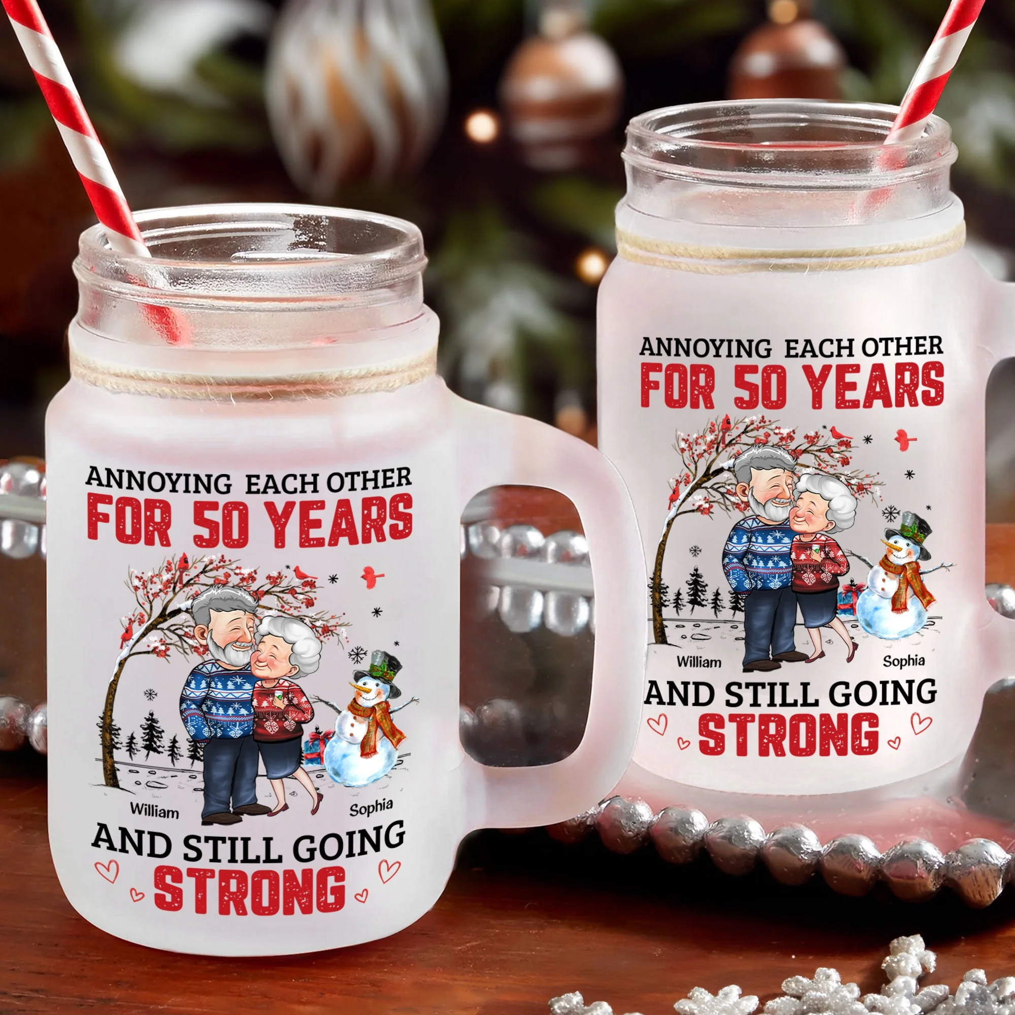 Old Couples Annoying Each Other And Still Going Strong - Personalized Mason Jar Cup With Straw - Image 3