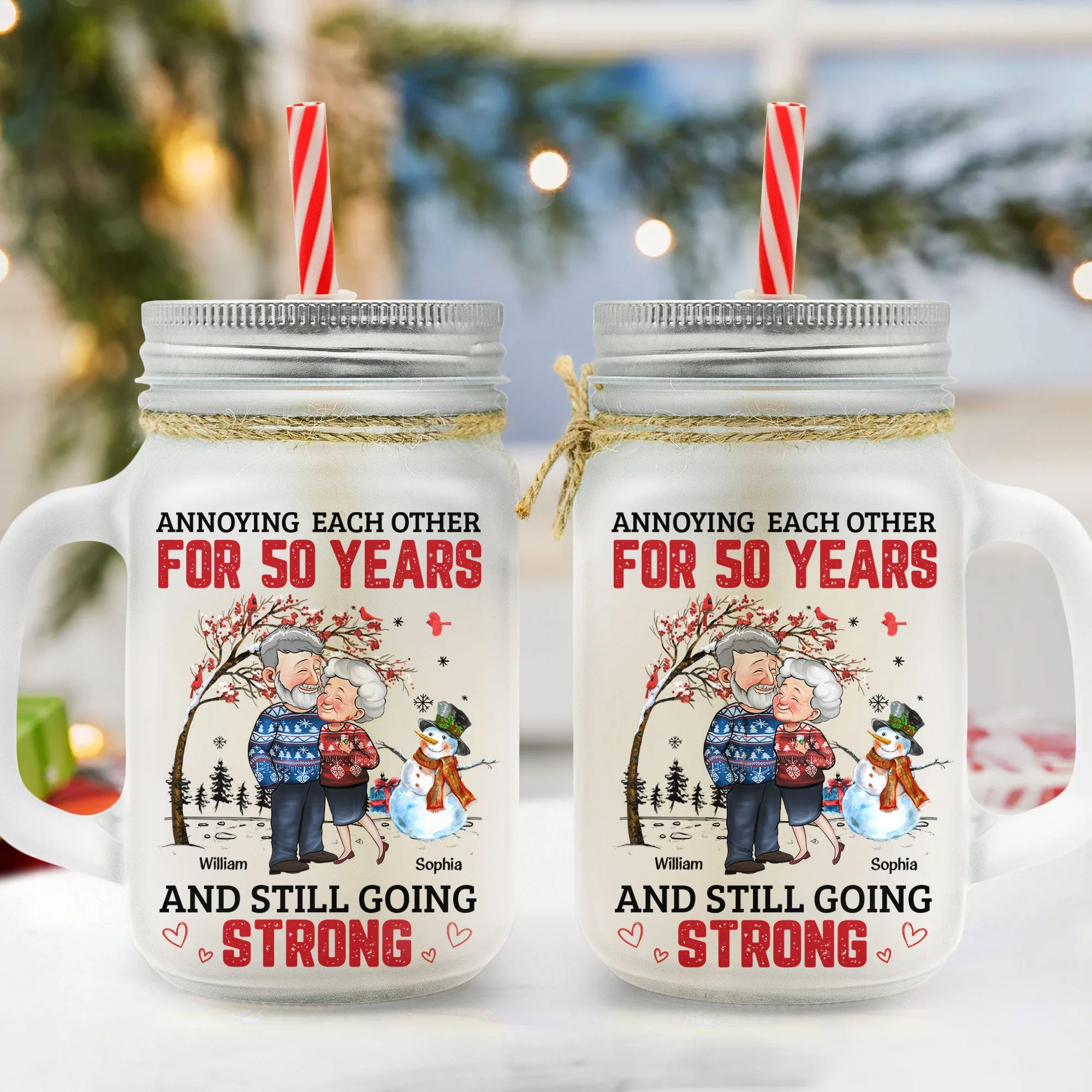 Old Couples Annoying Each Other And Still Going Strong - Personalized Mason Jar Cup With Straw - Image 6