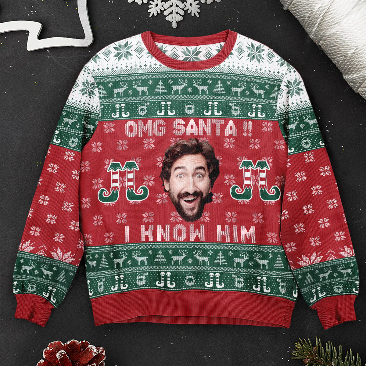 Omg Santa I Know Him - Personalized Photo Ugly Sweater - Image 2