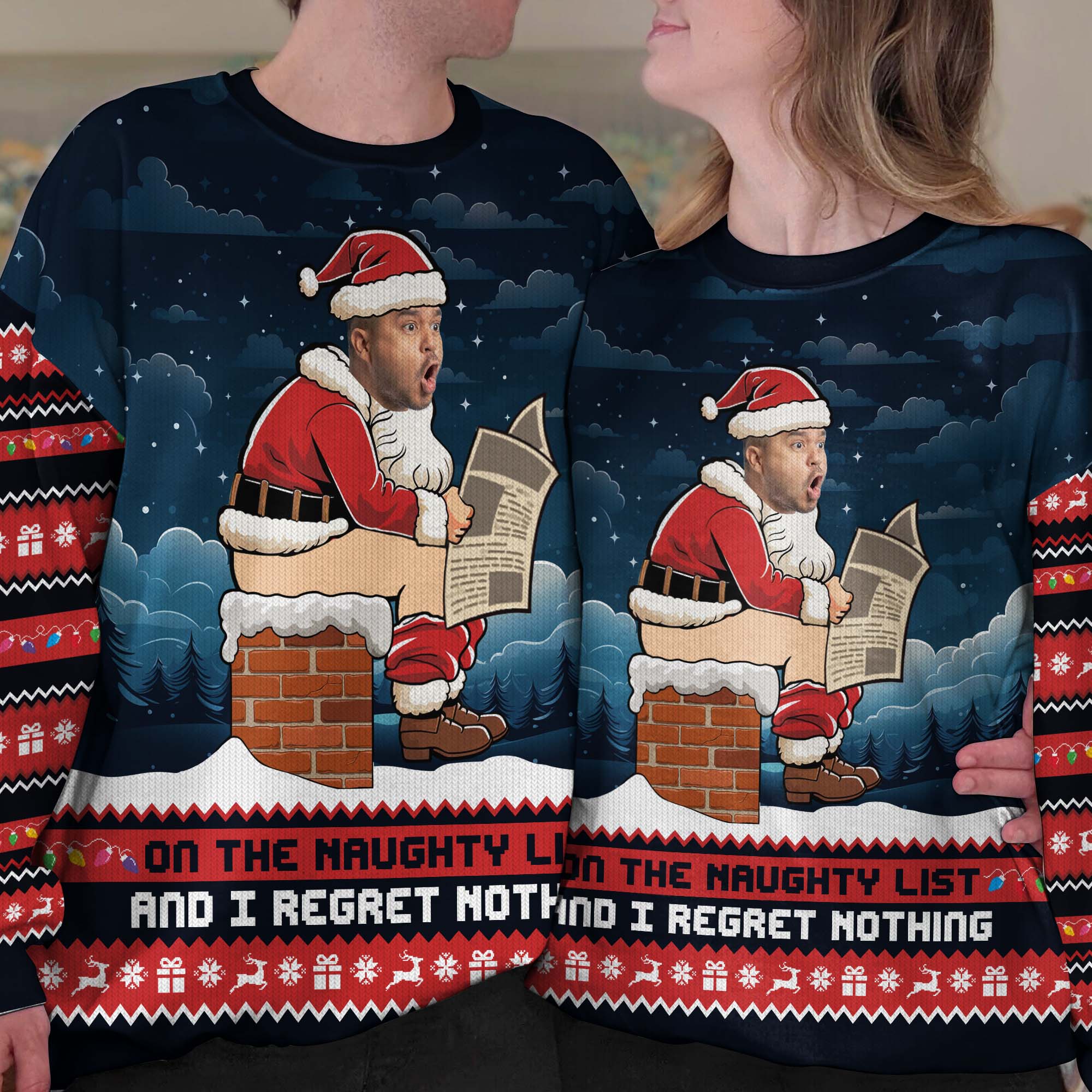 On The Naughty List And I Regret Nothing Funny Face - Personalized Photo Ugly Sweater - Image 2