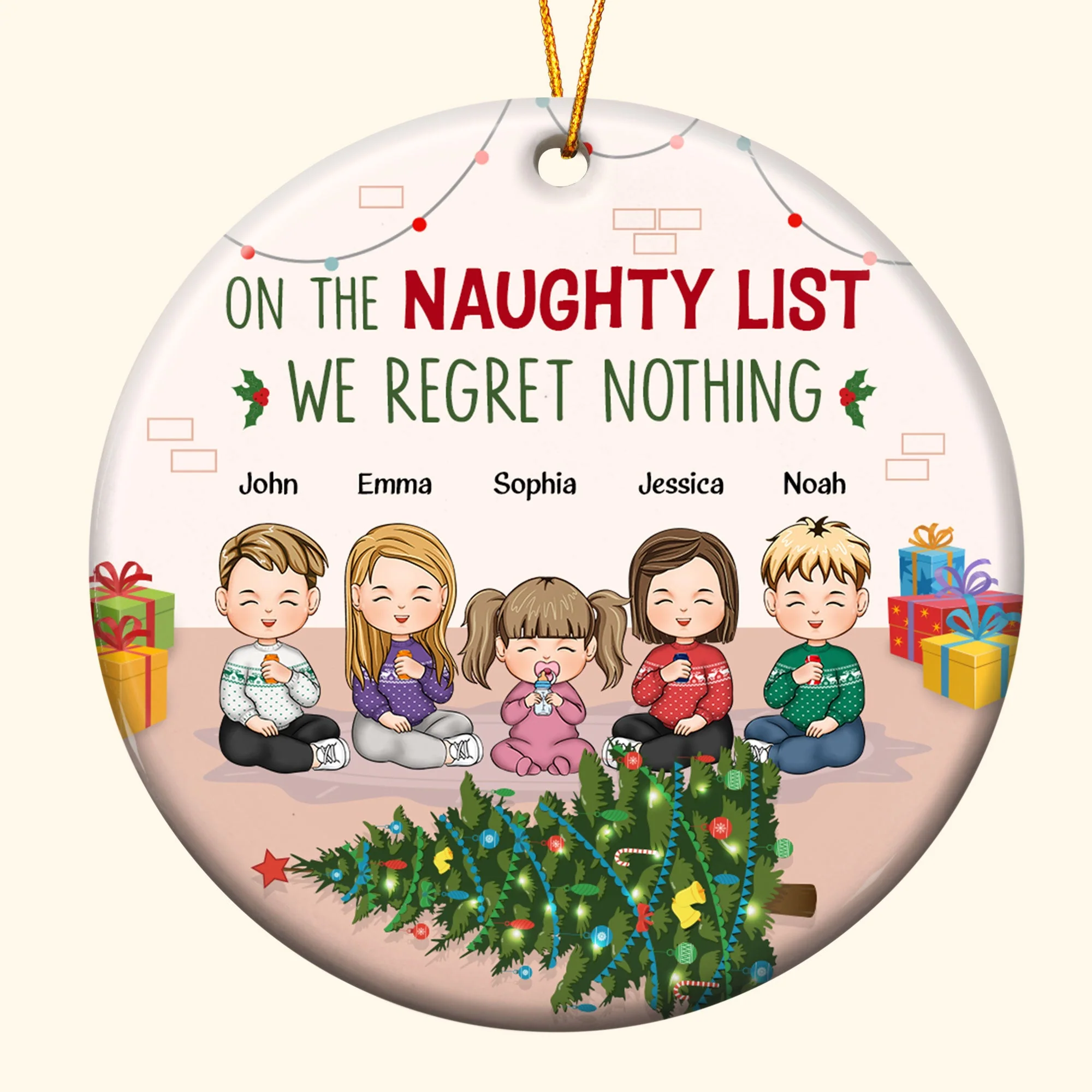 On The Naughty List We Regret Nothing - Personalized Ceramic Ornament - Image 4