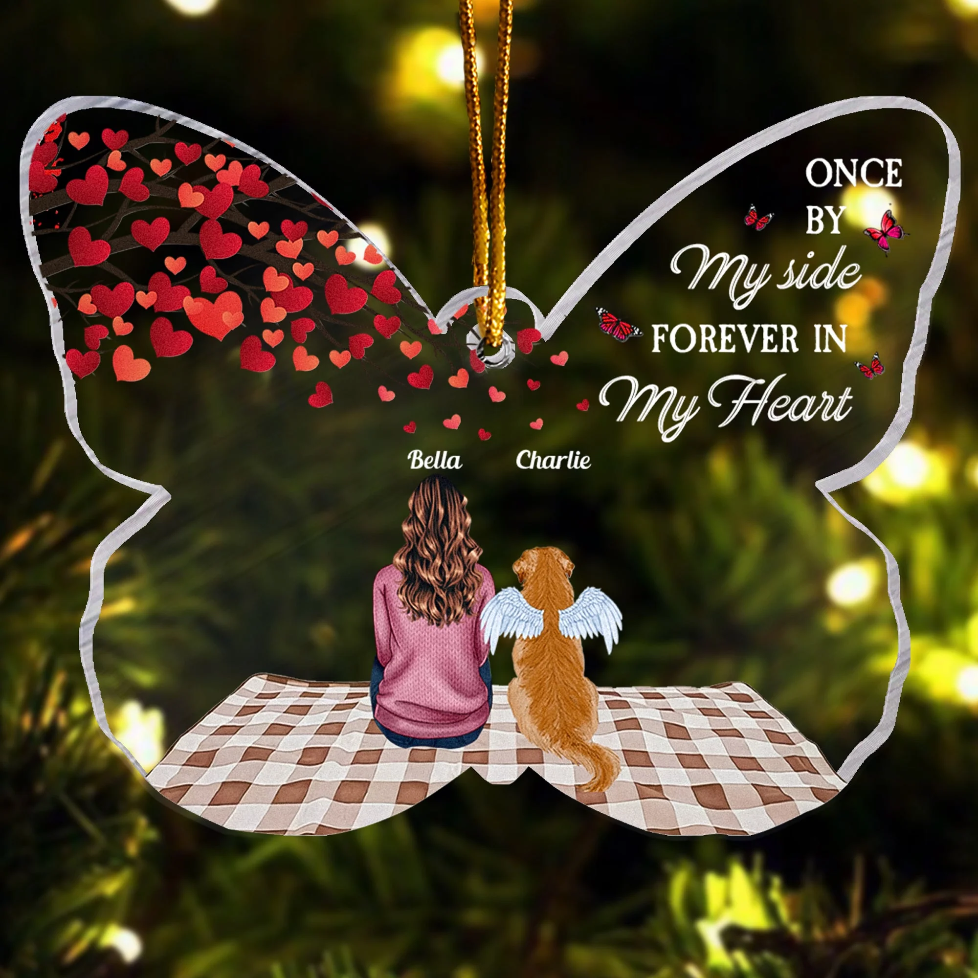 Once By My Side Forever In My Heart - Personalized Butterfly Shaped Acrylic Ornament - Image 3