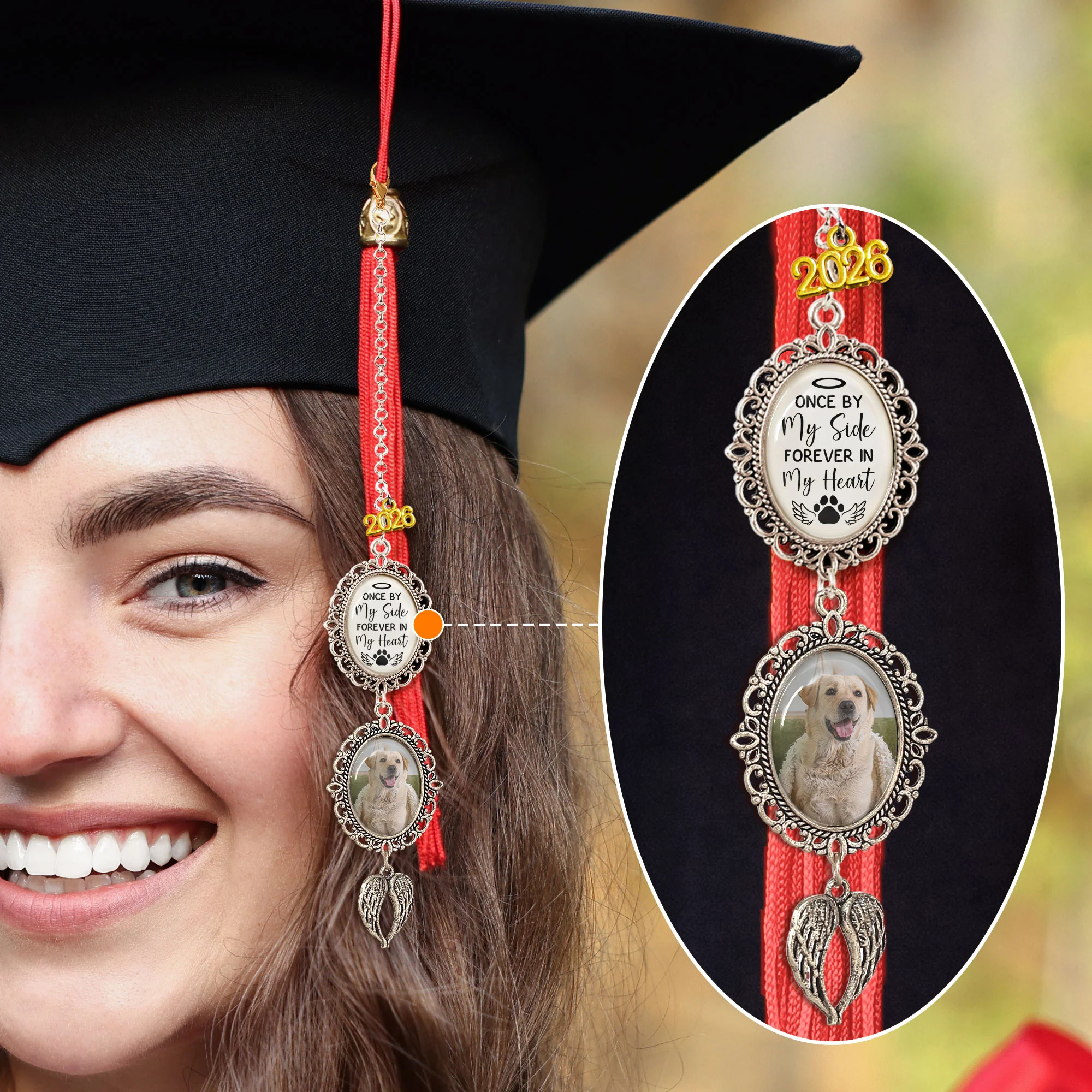 Once By My Side Forever In My Heart Pet Memorial - Custom Graduation Tassel Photo Charm - Image 6