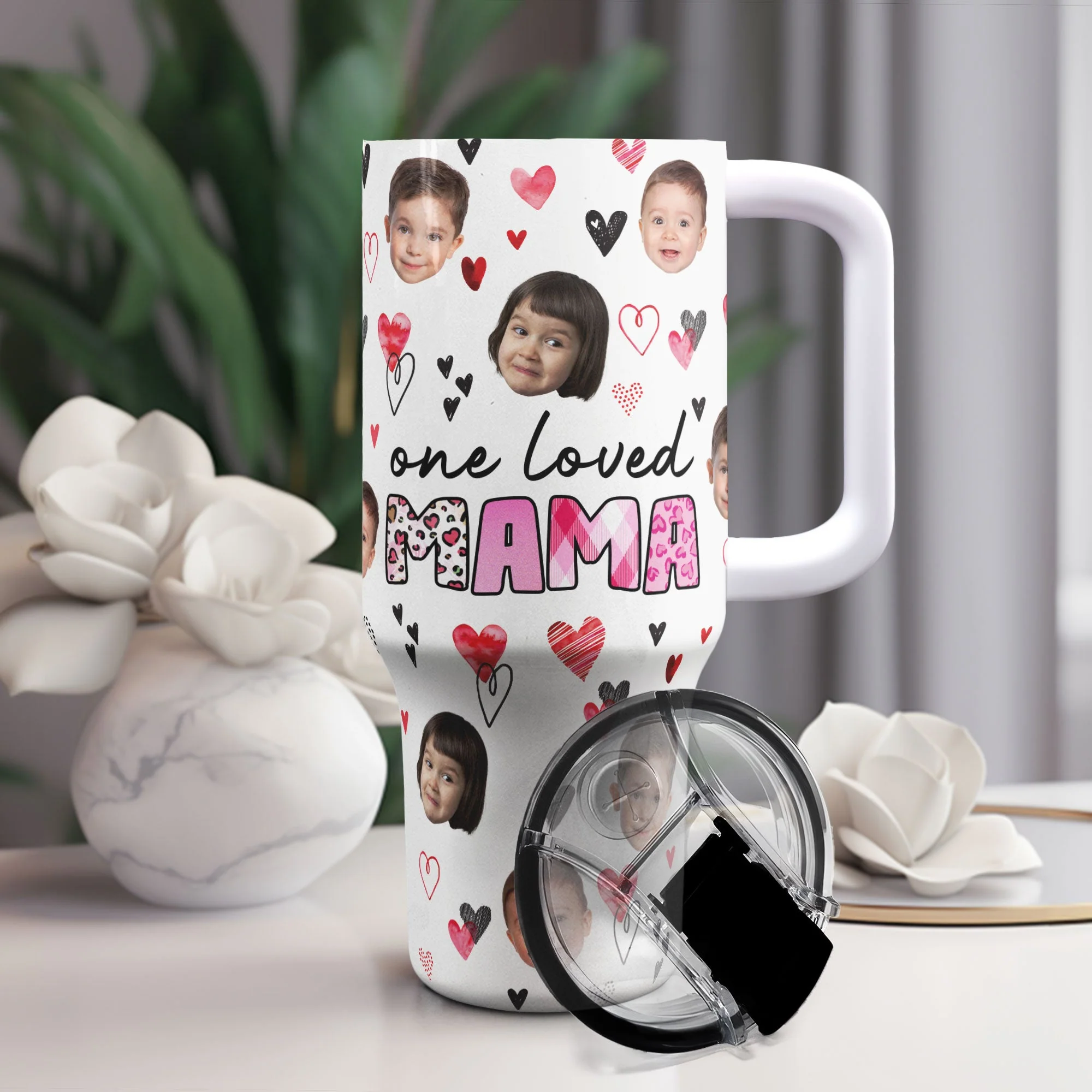 One Loved Mama - Personalized Photo 40oz Tumbler With Straw - Image 4