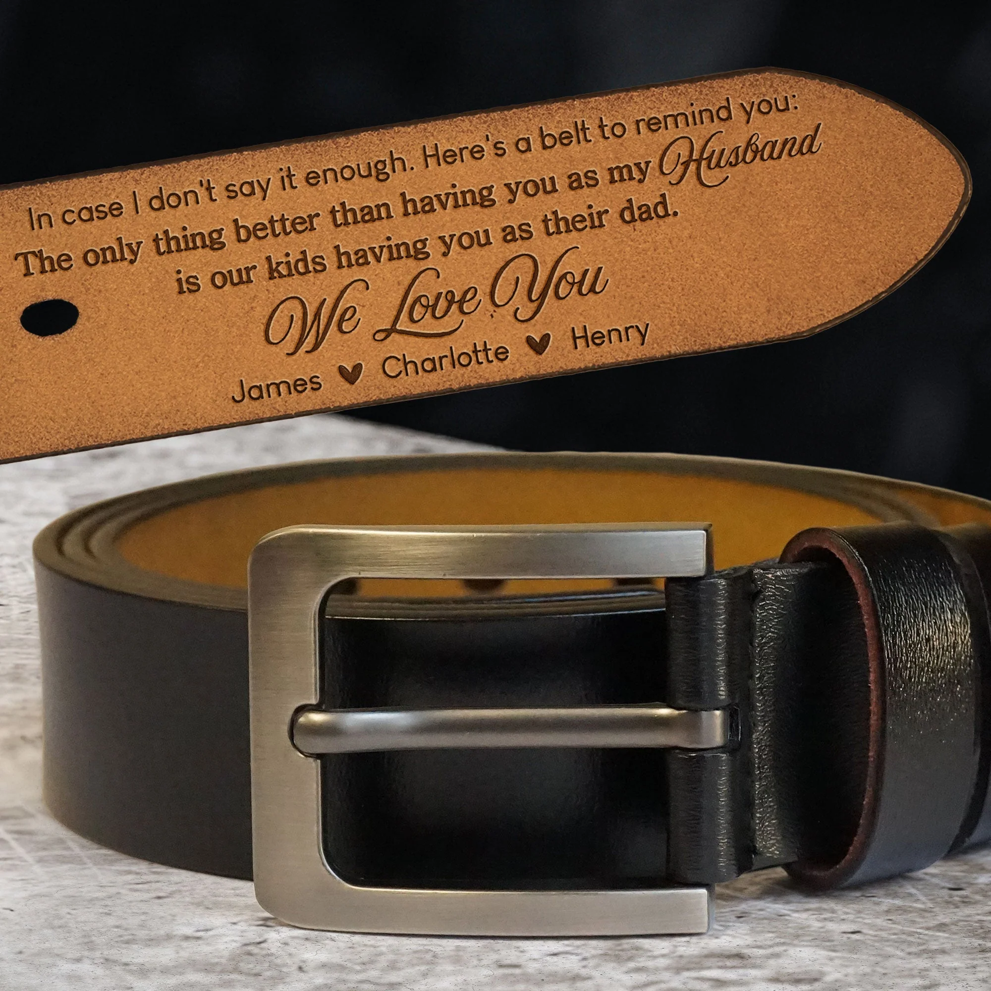 Only Thing Better Than Having You As Husband - Personalized Engraved Leather Belt - Image 2