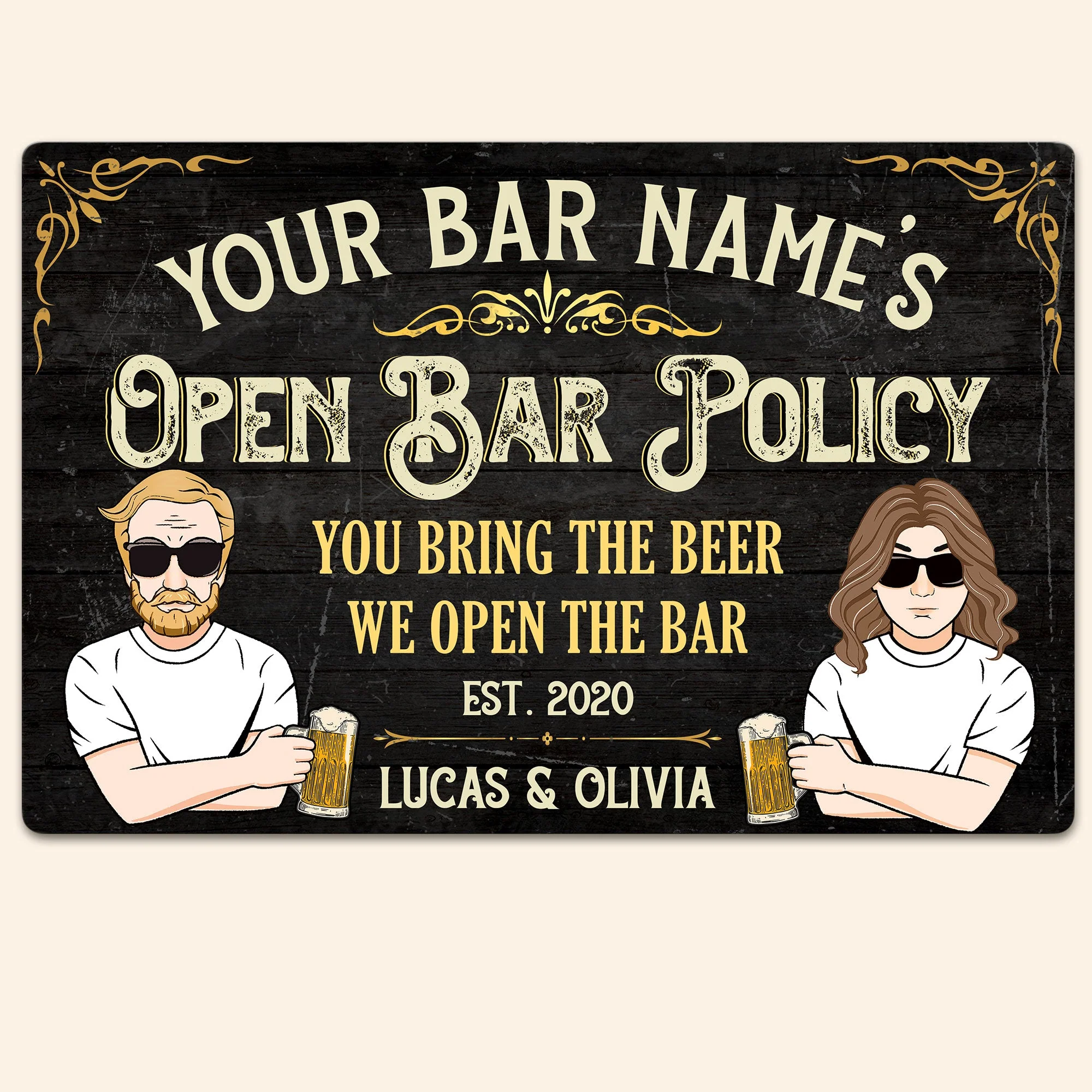 Open Bar Policy - Man Cave - Personalized Metal Sign